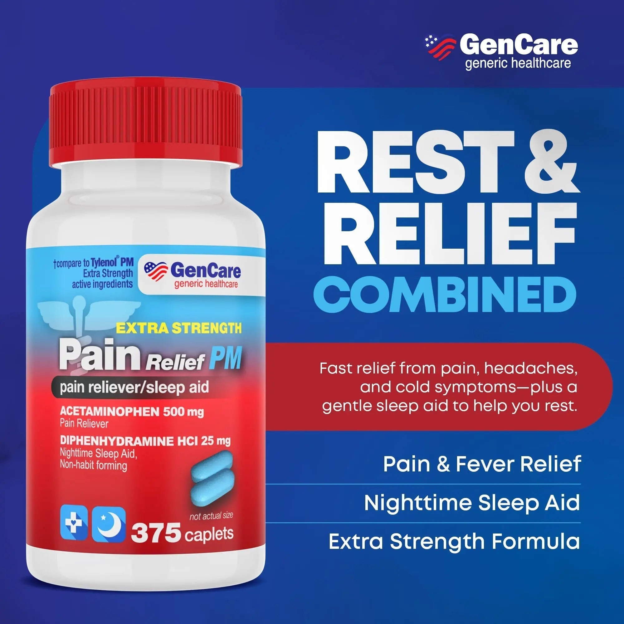 GenCare Extra Strength Acetaminophen PM 500 mg (375 Tablets) | Ultimate Pain Relief & Sleep Support for Adults | Quick Acting & Non Habit Forming Headache Relief | Eases Aches & Joint Discomfort GenCare buy supplements canada