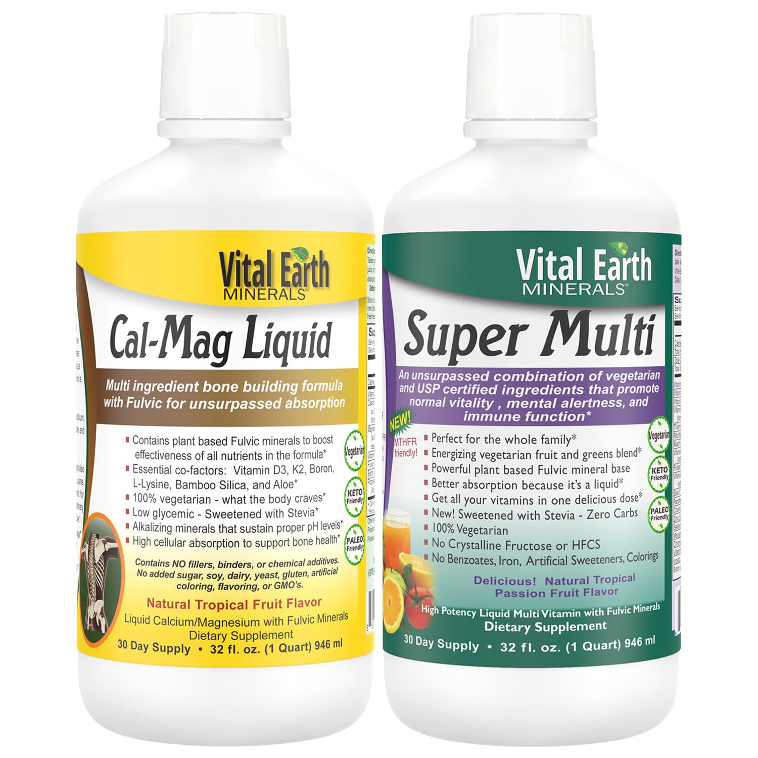 Vital Earth Minerals Bone & Wellness Support – Cal Mag Liquid + Super Multi, Liquid Multivitamins, MTHFR Support, 32 Oz Ea Vital Earth Minerals buy supplements canada