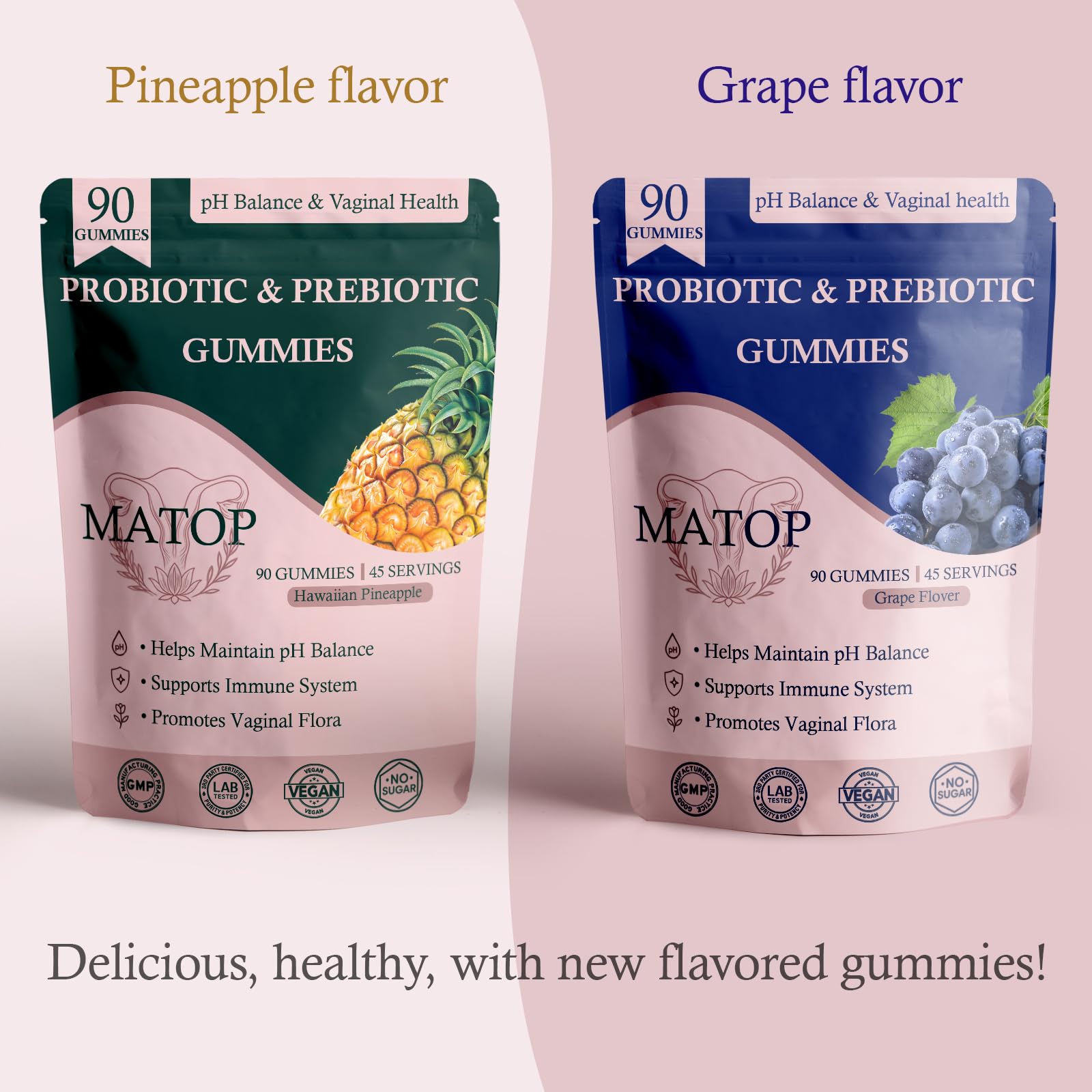 MATOP Probiotic Prebiotic pH Balance Gummies - Vaginal Health Gummies for Women Pro + Prebiotic with Pineapple Flavor, Vegan, Sugar-Free – 90 Gummies (45 Servings) MATOP buy supplements canada