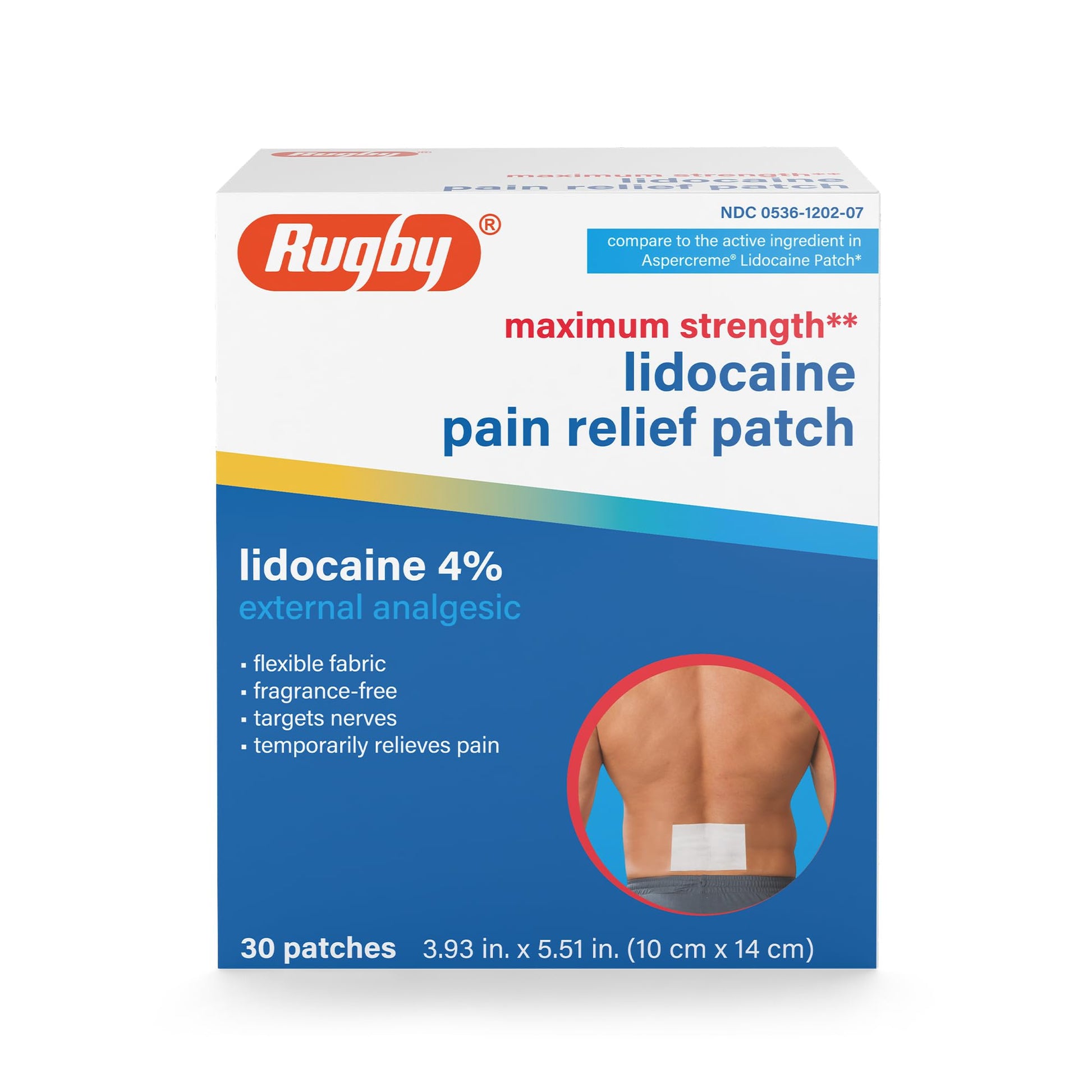 Rugby Maximum Strength Lidocaine Pain Relief Patch - 4% Lidocaine - Topical Anesthetic - Unscented - 30 Patches (1 Pack) RUGBY LABORATORIES buy supplements canada