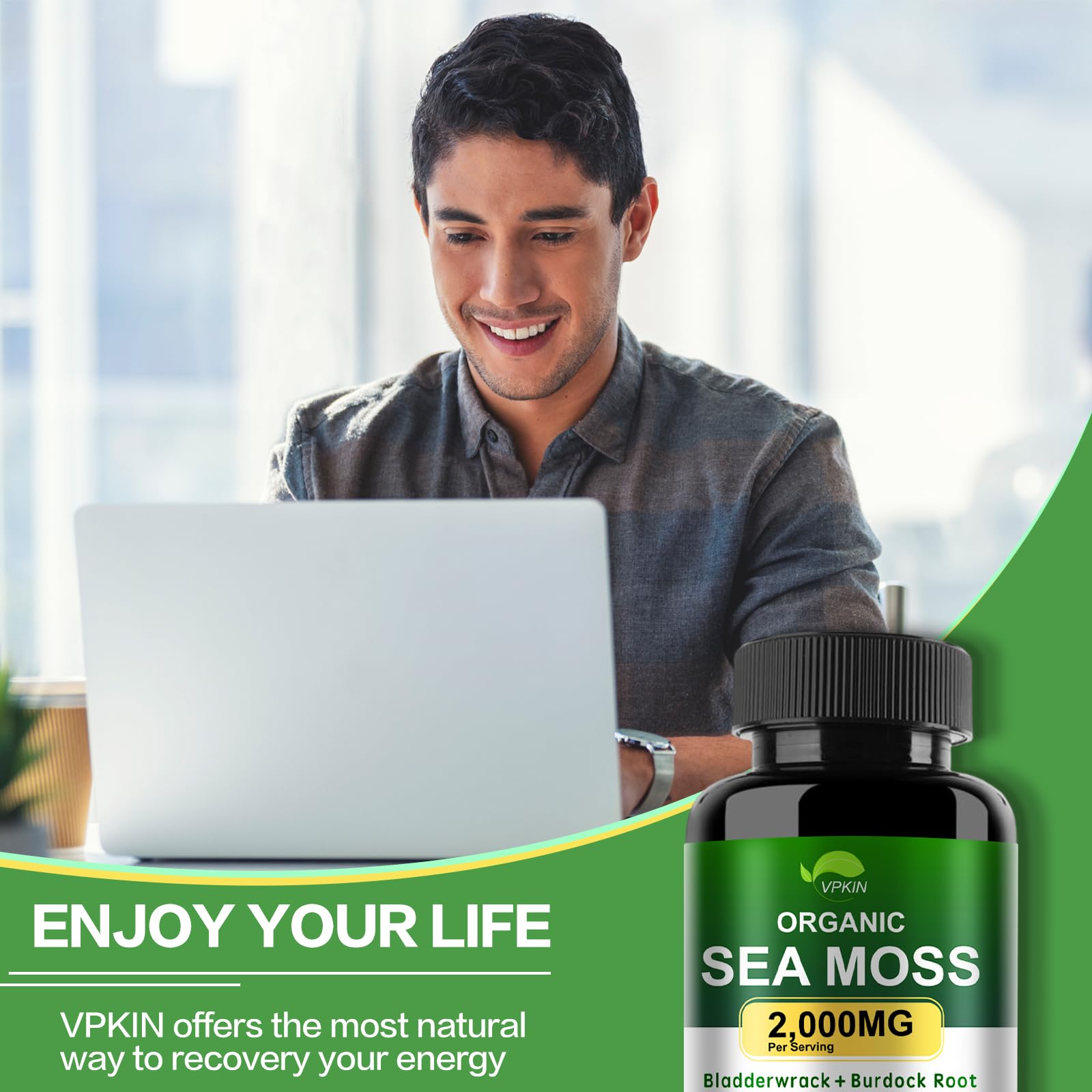 VPKIN Organic Sea Moss Capsules with Bladderwrack,Burdock Root and Black Pepper Extract-Irish SeaMoss Pills 2000mg-Promotes Immune System,Thyroid Support(120 Capsules) VPKIN buy supplements canada
