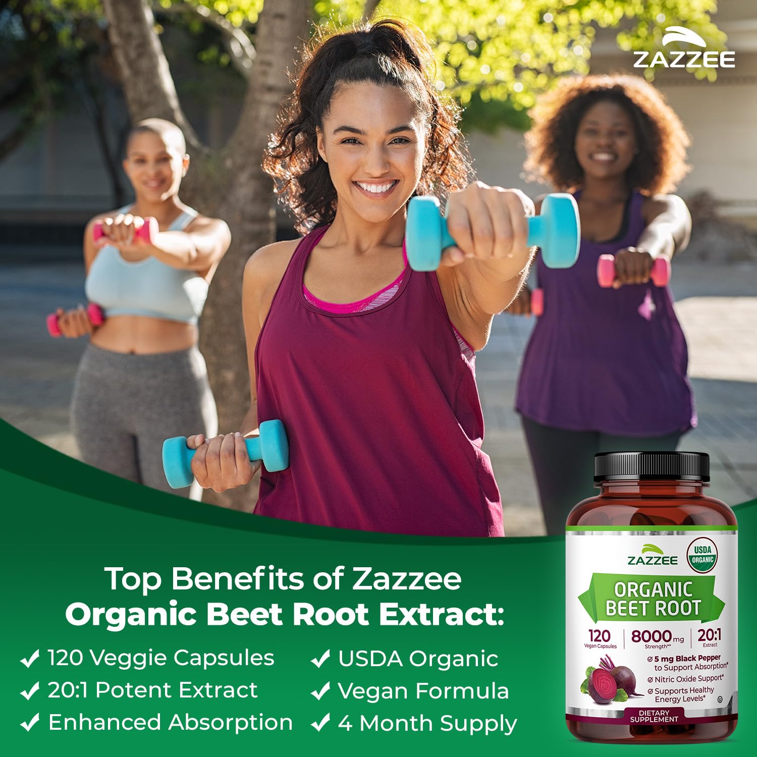 Zazzee USDA Organic Beet Root 20:1 Extract, 120 Vegan Quick Release Capsules, 4 Month Supply, Nitric Oxide Support, Black Pepper Extract for Enhanced Absorption Zazzee buy supplements canada