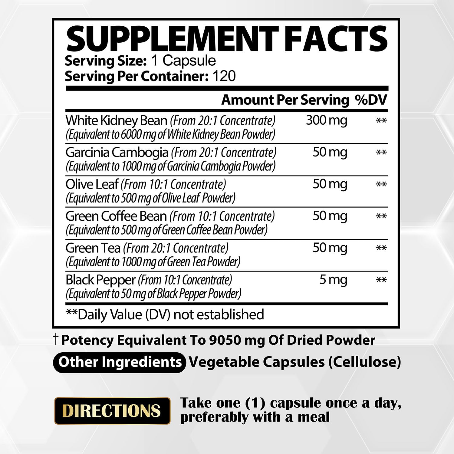 6in1 White Kidney Bean Extract Capsules 9050 Mg - with Garcinia Cambogia, Olive Leaf Satoomi buy supplements canada