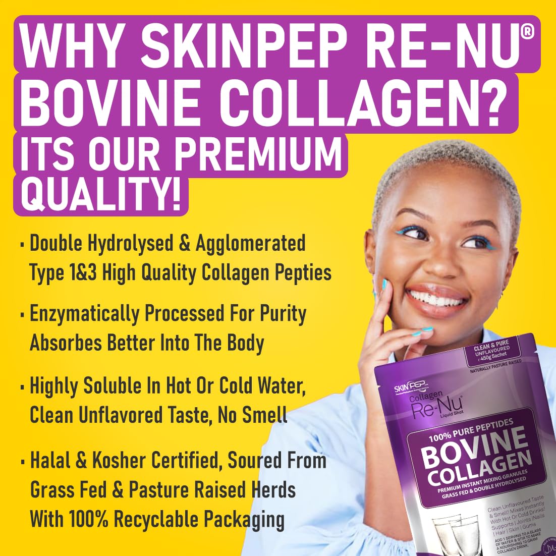 Collagen Powder, Ultra Premium Hydrolysed Bovine Collagen Peptides by SkinPep Skin Pep buy supplements canada