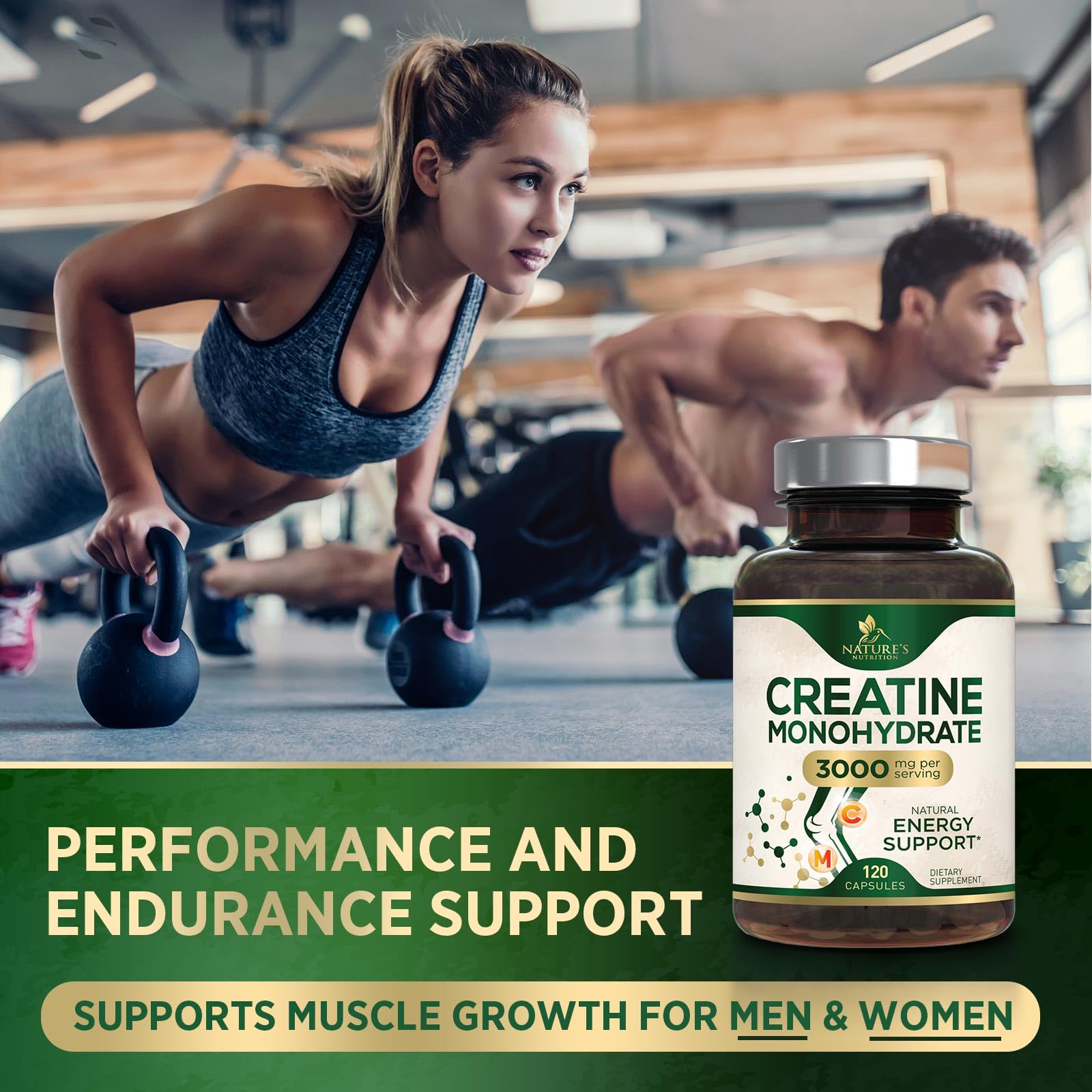 Creatine Monohydrate Capsules 3000mg Per Serving – Micronized Creatine Powder - Supports Lean Muscle, Strength, Energy, & Endurance - Nature's Supplement, Non-GMO, Bottled in USA - 120 Capsules Nature's Nutrition buy supplements canada