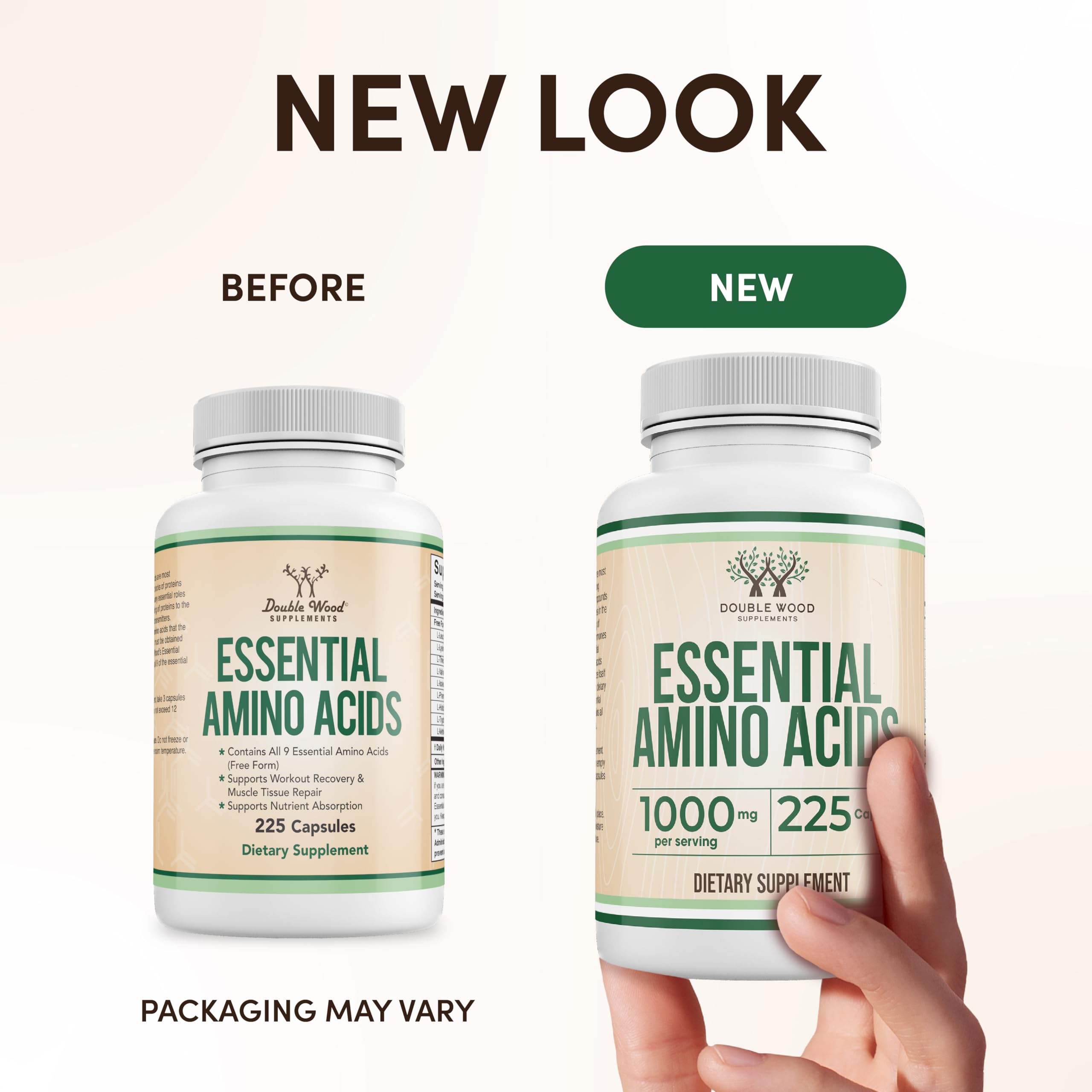 Essential Amino Acids - 1 Gram Per Serving Powder Blend of All 9 Essential Aminos (EAA) and All Branched-Chain Aminos (BCAAs) (Leucine, Isoleucine, Valine) 225 Capsules Double Wood Supplements buy supplements canada