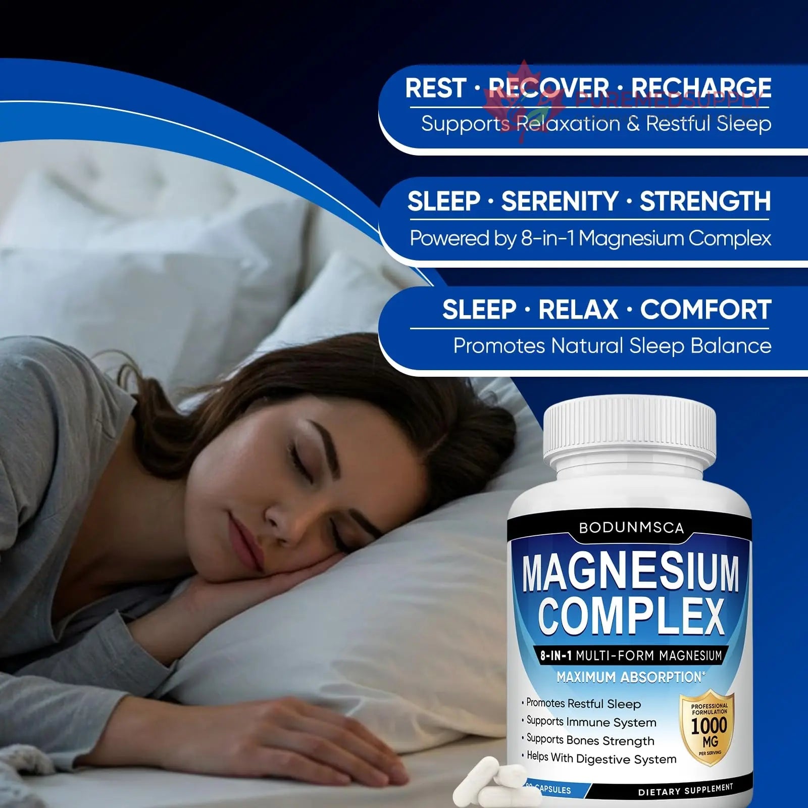 Magnesium Complex, 8 in 1, 1000mg-Glycinate, Citrate, Malate for Easy Absorption, Full Spectrum Magnesium Complex,Supports Relaxation, Sleep & Muscle Function, Magnesio Complex for Women, 180 Capsules BODUNMSCA buy supplements canada
