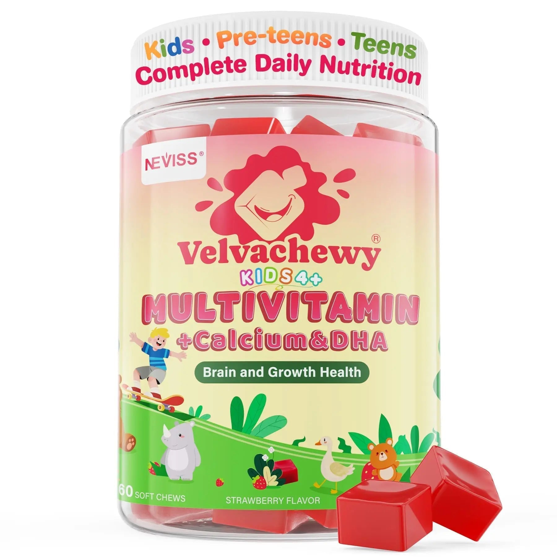 Methylated Multivitamin for Kids Pre-Teen Teens Gummies, Vitamin w/ Omega-3(DHA), Choline, Calcium, D3 K2, Methylfolate & B12 NEVISS buy supplements canada