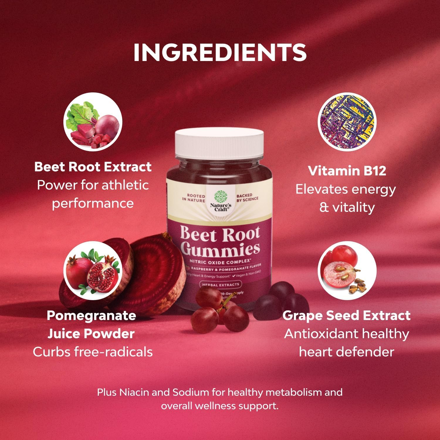 Flow Boosting Beet Root Gummies - Invigorating Beet Gummies for Adults Nitric Oxide Energy & Heart Health Support with Grapeseed Pomegranate & Vitamin B12 - Vegan Non-GMO & Gluten Free - 60 Count Natures Craft buy supplements canada