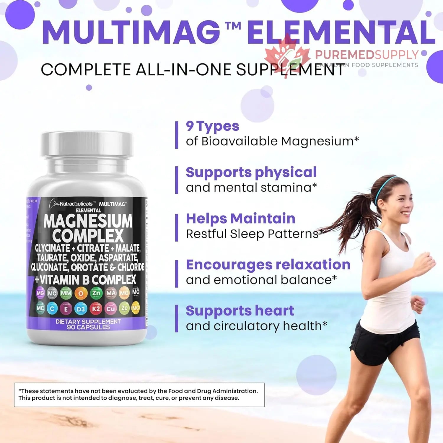 Clean Nutraceuticals Magnesium Complex with Magnesium Glycinate Citrate Malate Oxide Taurate Aspartate Orotate & Mag Chloride, Zinc Copper Manganese (90 Count (Pack of 2)) Clean Nutraceuticals buy supplements canada