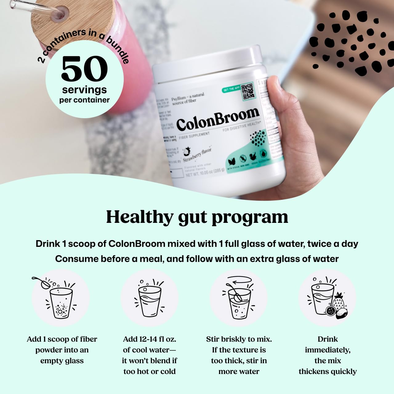 ColonBroom Psyllium Husk Powder - Colon Cleanse for Bloating Relief & Gut Health - Fiber Powder Drink - Easy to Mix - Vegan, Gluten Free, Non-GMO - Strawberry (100 Servings) ColonBroom buy supplements canada