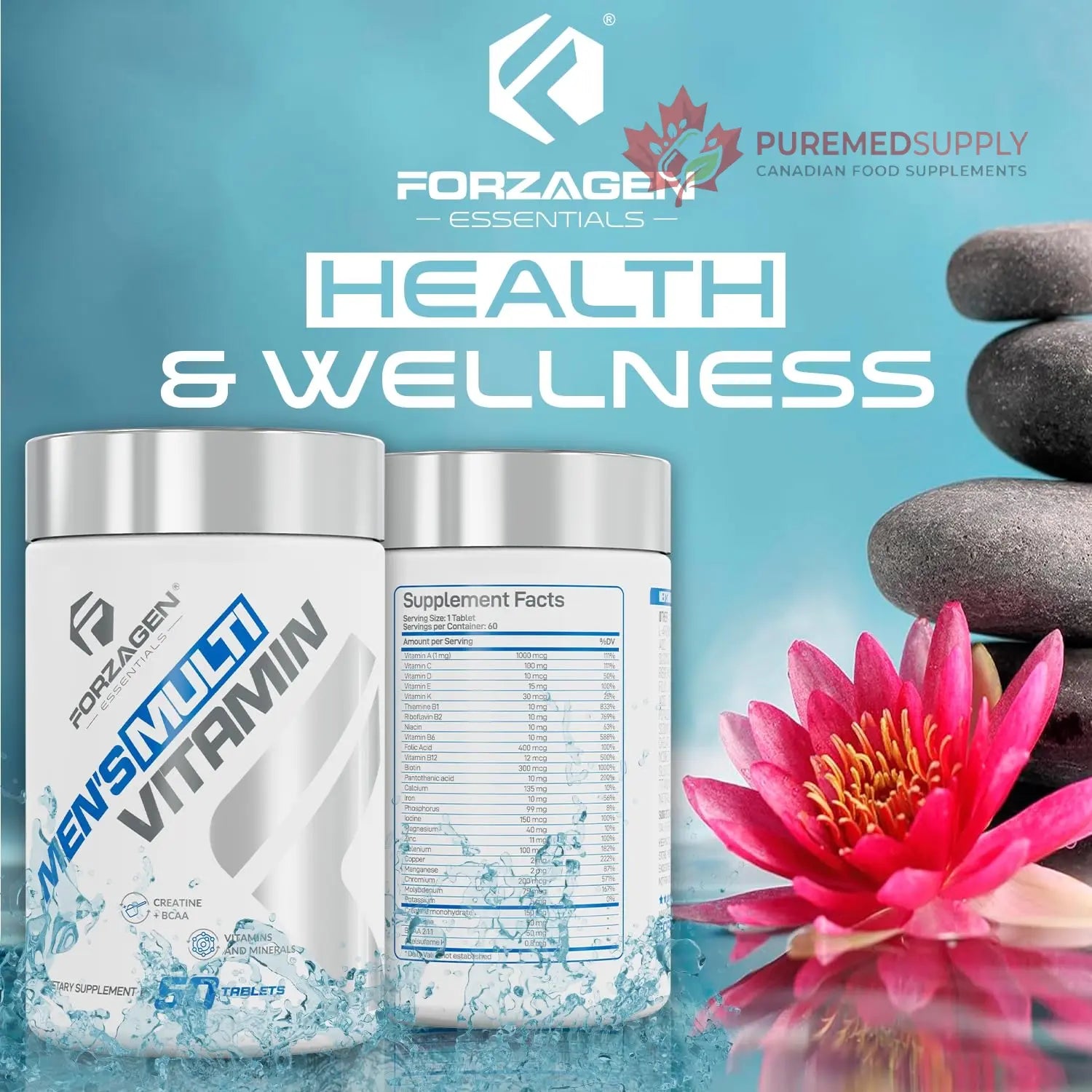 Forzagen Essentials Men's Multivitamin with Creatine and BCAA, Complete Vitamin and Mineral Complex, 60 Tablets Forzagen buy supplements canada
