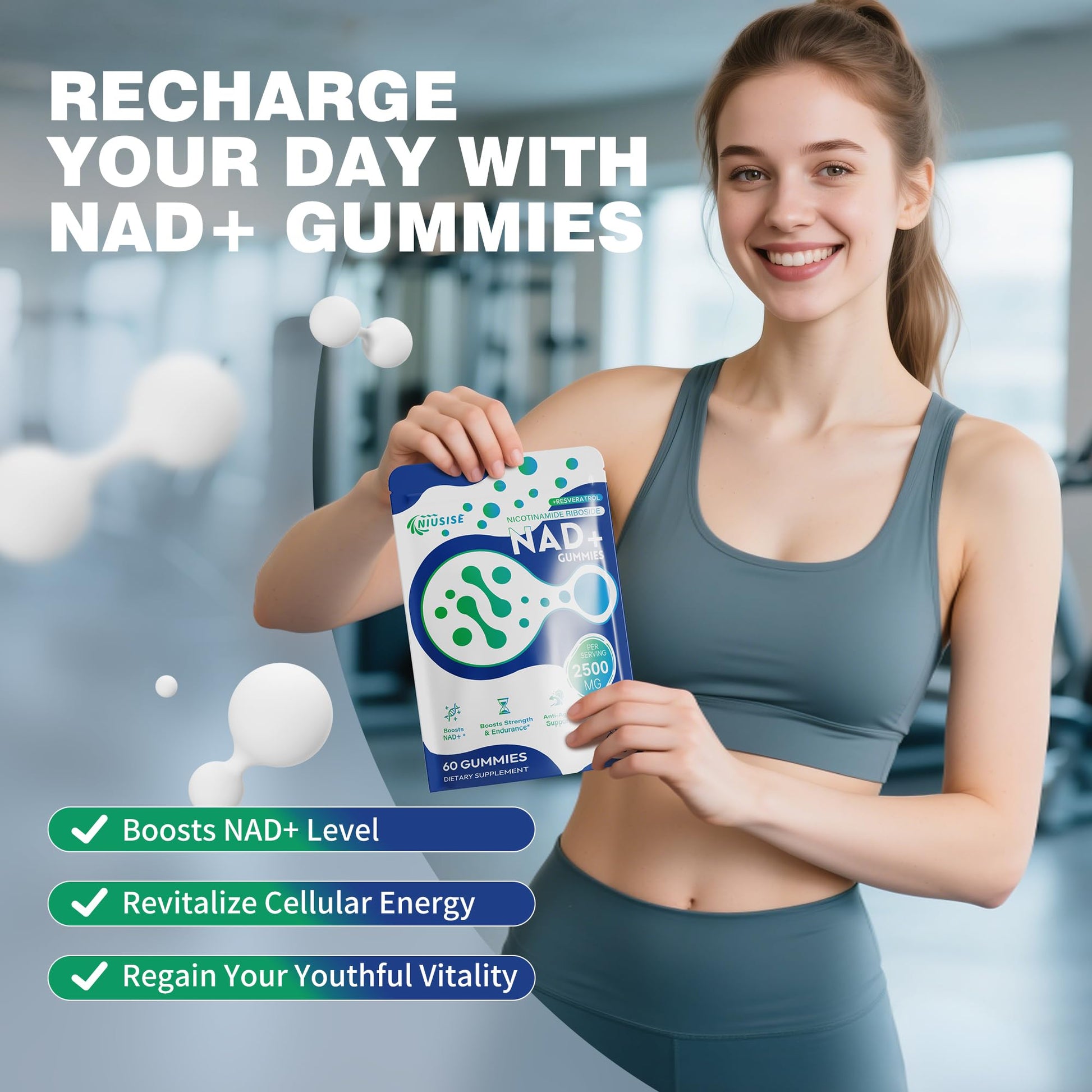 NIUSISE NAD Gummies Sugar Free, NAD+ Supplement with Liposomal Nicotinamide Riboside, Resveratrol, Quercetin, NAD Supplement for Anti-Aging, Energy, Cellular Health, Blueberry Flavor, 60 Gummies NIUSISE buy supplements canada