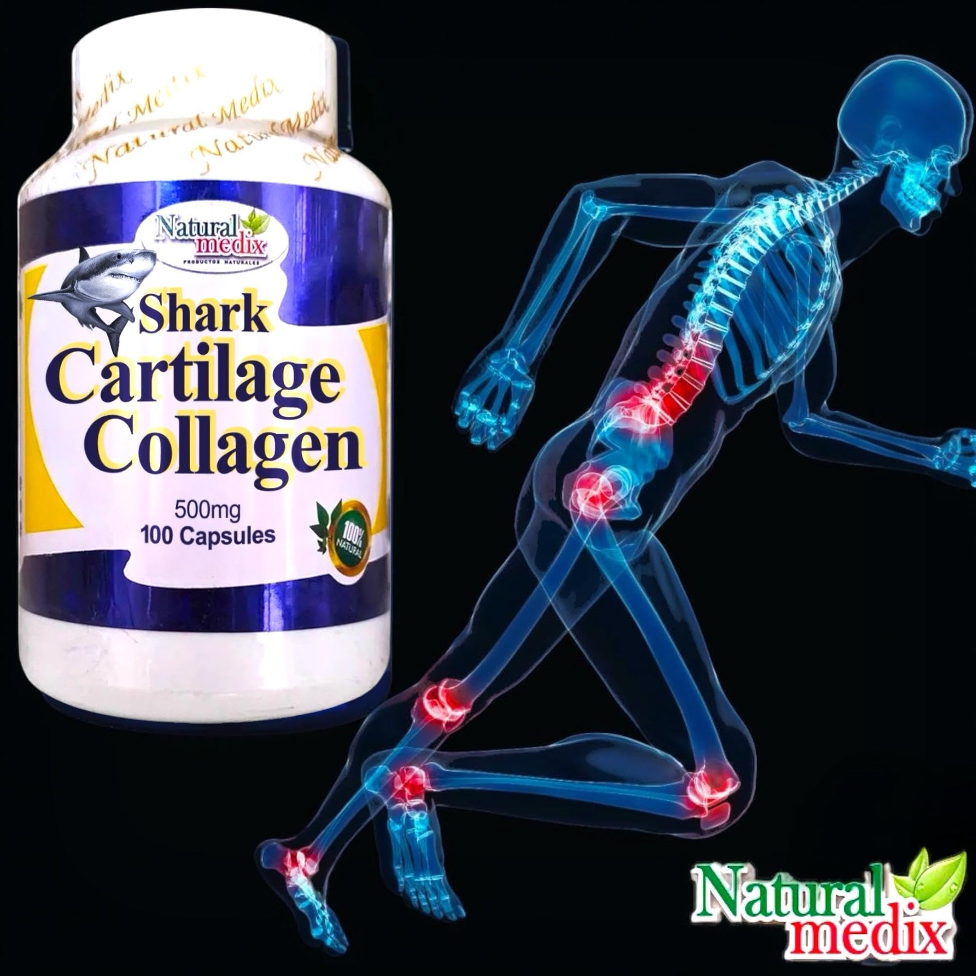 Natural medix Cartilage – Joint Support Supplement with Glucosamine, Collagen & Magnesium – 100 Caps - Cartílago de Tiburon Natural medix buy supplements canada