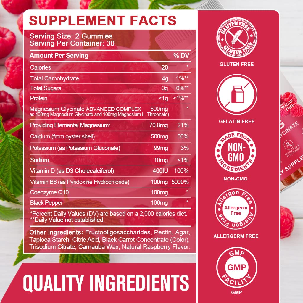 Magnesium Glycinate Gummies 400 mg with 100 mg Composite magnesium - Chelated Magnesium Potassium Supplement with Vitamin D, B6 Supports Calm, Sleep, Memory & Muscle Cramps,Sugar Free - 120 Gummies GONGOTA buy supplements canada