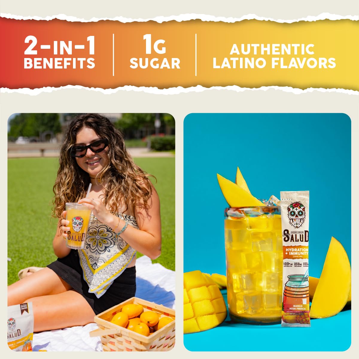 Salud 2-in-1 Hydration Packets + Immunity Electrolytes Powder, Mango - Agua Fresca Drink Mix, Elderberry, Dairy & Soy Free, Non-GMO, Gluten Free, Taste Salud buy supplements canada