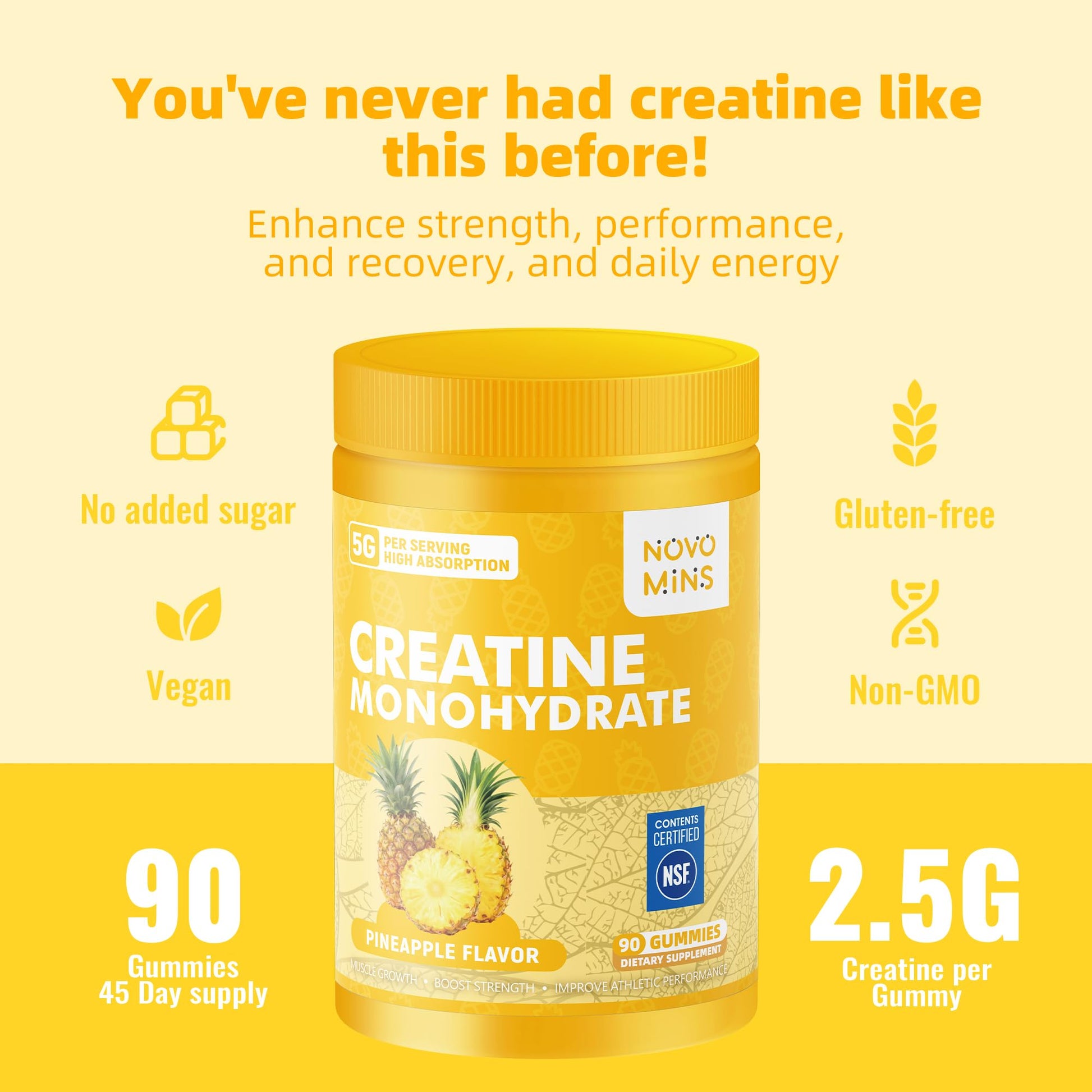 novomins Creatine Monohydrate Gummies for Men & Women, Chewables Creatine Monohydrate for Muscle Strength, Muscle Builder, Energy Boost, Pre-Workout Supplement novomins buy supplements canada