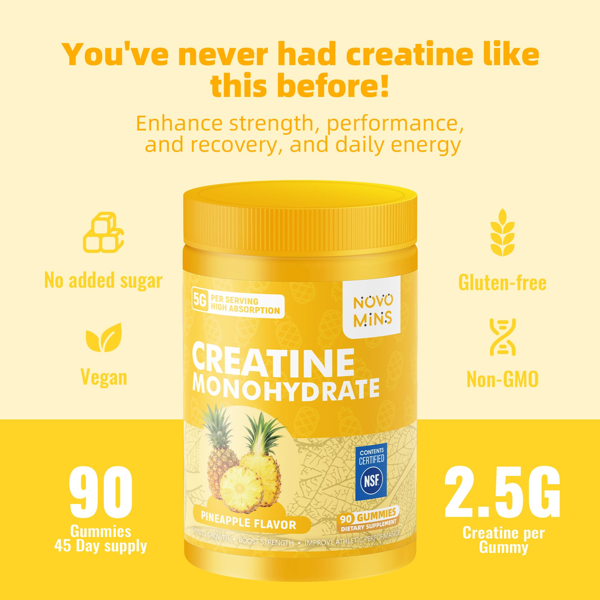 novomins Creatine Monohydrate Gummies for Men & Women, Chewables Creatine Monohydrate for Muscle Strength, Muscle Builder, Energy Boost, Pre-Workout Supplement novomins buy supplements canada