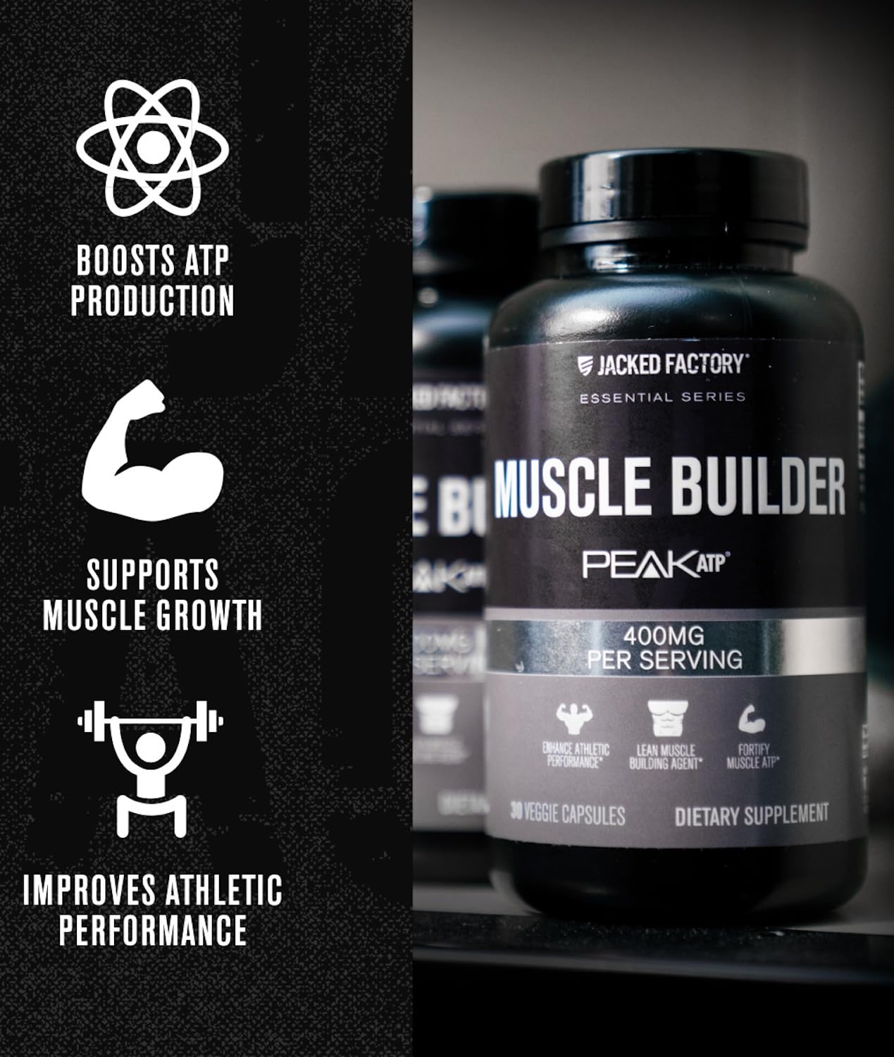 Jacked Factory Essentials Muscle Builder - ATP Muscle Builder for Men with Peak ATP to Support Muscle Gain, Enhance Athletic Performance, & Increase Strength - 30 Capsules Jacked Factory buy supplements canada