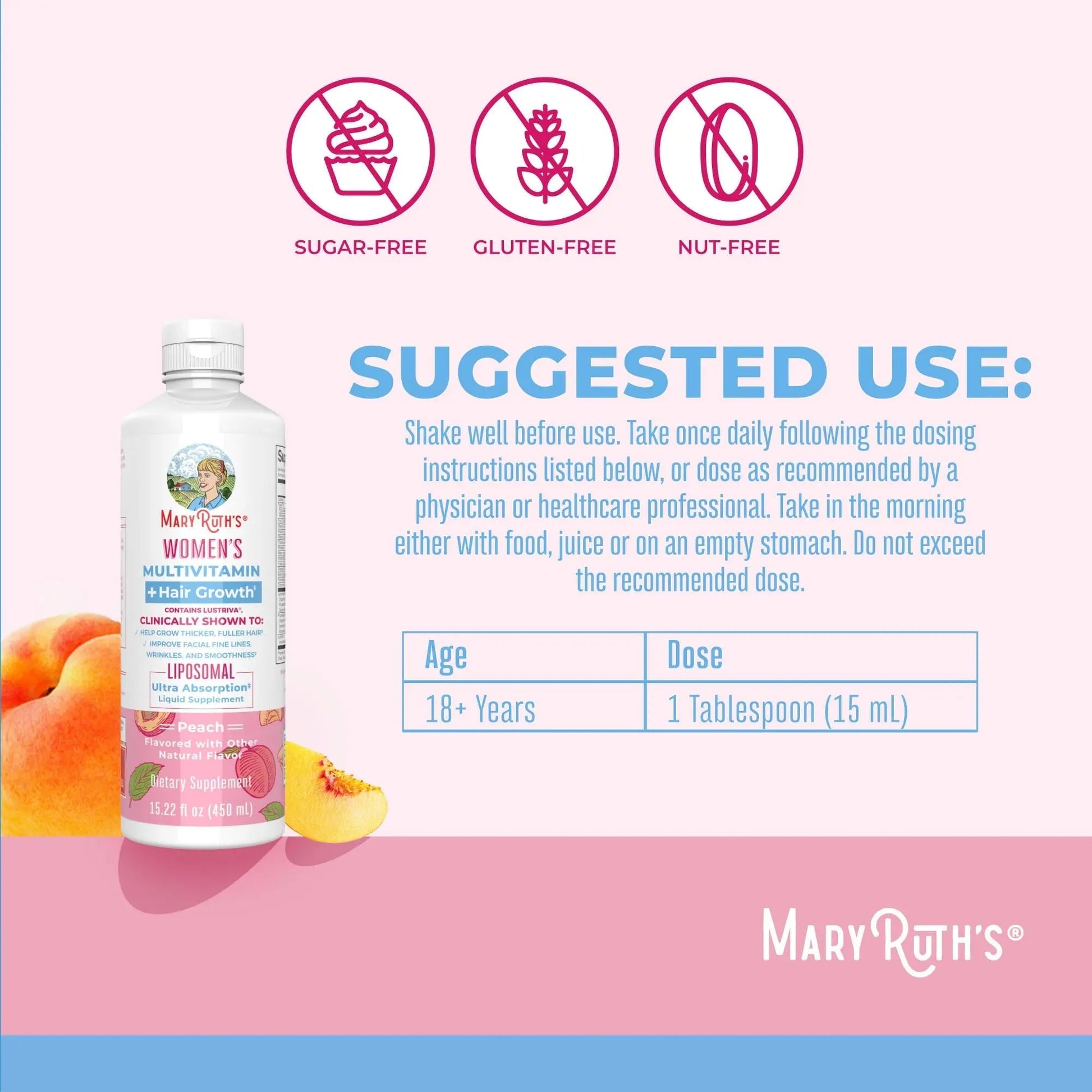 MaryRuth's Women's Multivitamin + Hair Growth Liposomal (Peach) & Iron Liquid (Berry) | Clean Label Project Verified® | MARYRUTH'S buy supplements canada