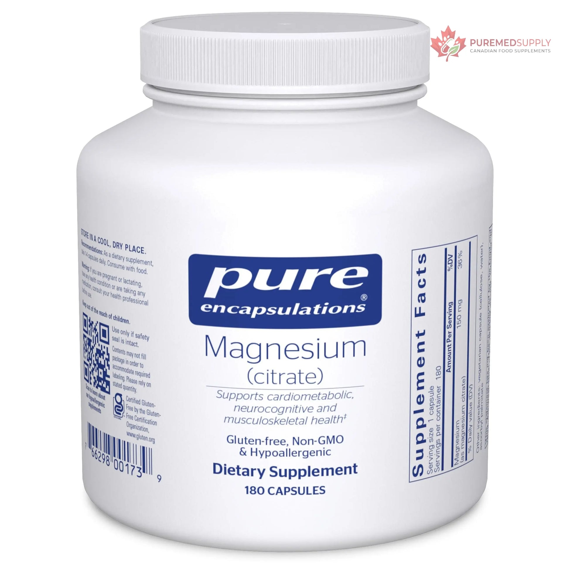 Pure Encapsulations Magnesium (Citrate) - Supplement for Sleep, Heart Health, Cognitive Health, Bone Health, Energy, Muscles, and Metabolism* - with Premium Magnesium - 180 Capsules Pure Encapsulations buy supplements canada