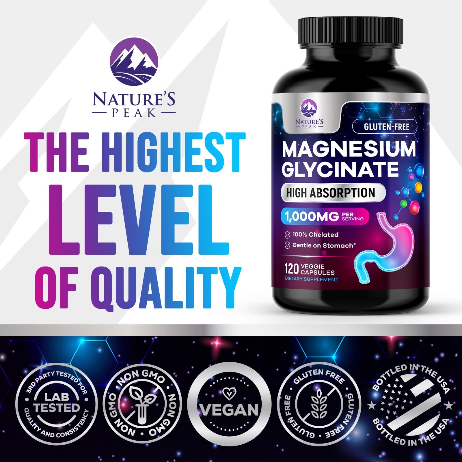 Magnesium Glycinate Capsules 1000mg Per Serving - Pure & Chelated for Max Absorption - Supports Muscle, Nerve & Heart Health, Sleep Support - Magnesium Supplement for Whole Body Support - 120 Capsules Nature's Peak buy supplements canada