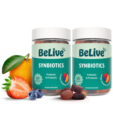 BeLive Synbiotics - Probiotic & Prebiotic Fiber Gummies – High Strength Inulin (3g), Dietary Fiber Supplement, Digestive Support for Kids & Adults - Strawberry, Orange, BeLive buy supplements canada