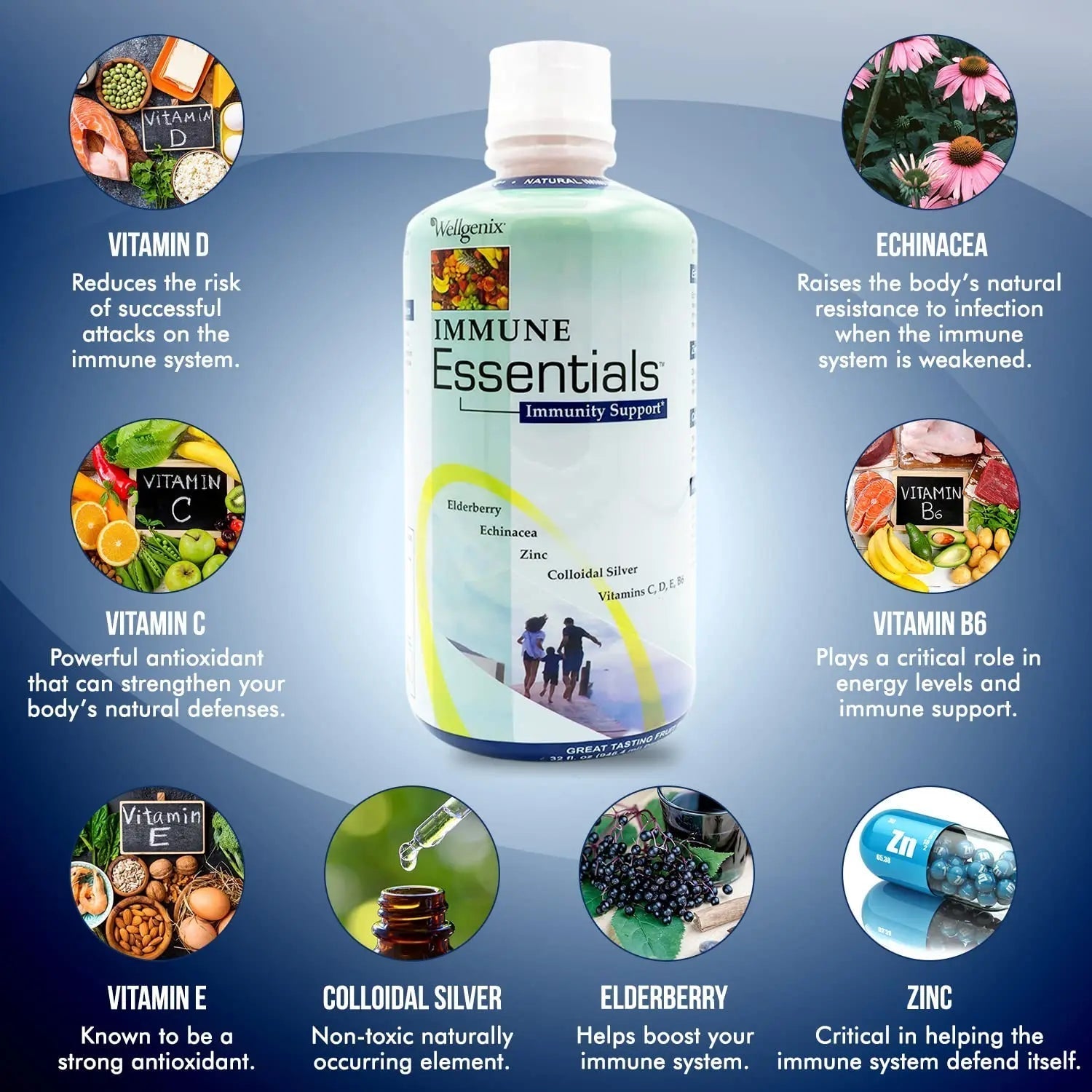 Wellgenix Immune Essentials - Multivitamin Liquid for Men, Women & Kids - Vegan Supplement with Vitamins C, D Elderberry Zinc Wellgenix buy supplements canada