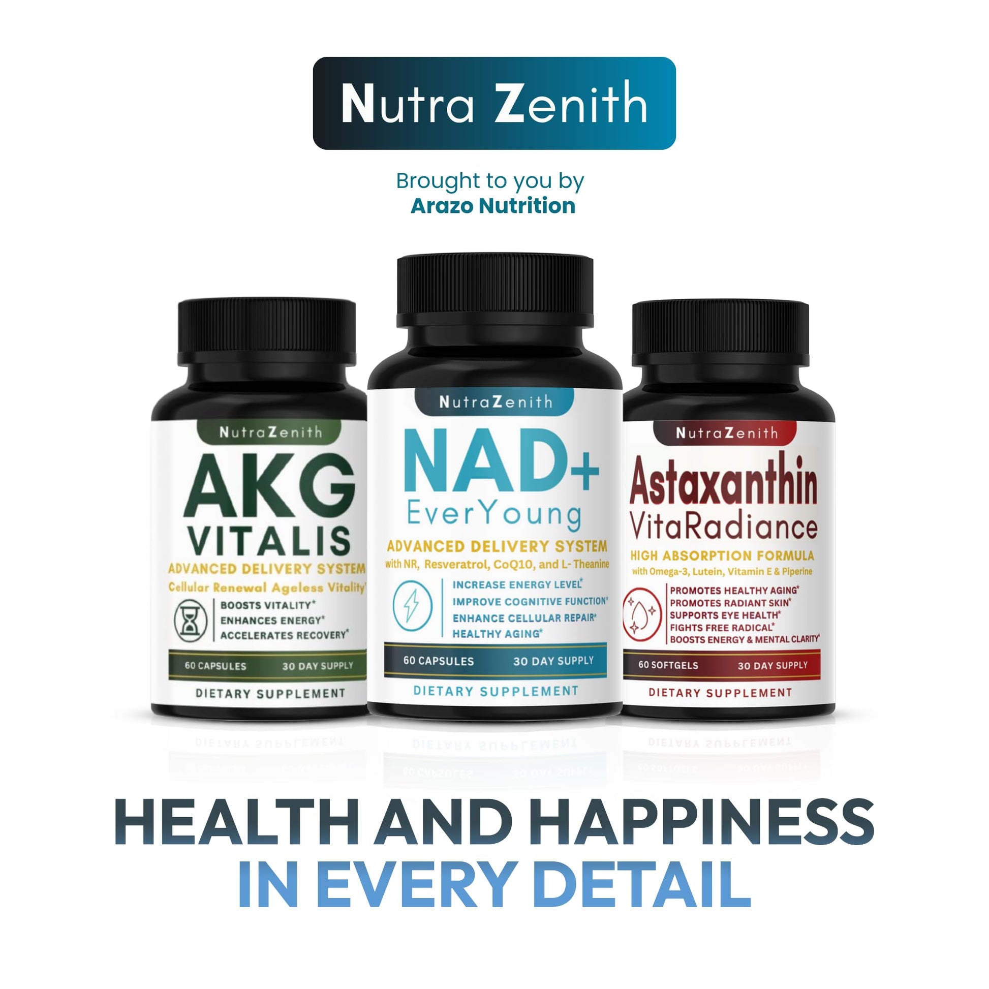 NAD+ Supplement with Nicotinamide Riboside (NMN Alternative), CoQ10 & Resveratrol – 60 Capsules for Healthy Aging Support, Energy Boost & Cognitive Function Enhancement – Cellular Renewal & Vitality Arazo Nutrition buy supplements canada