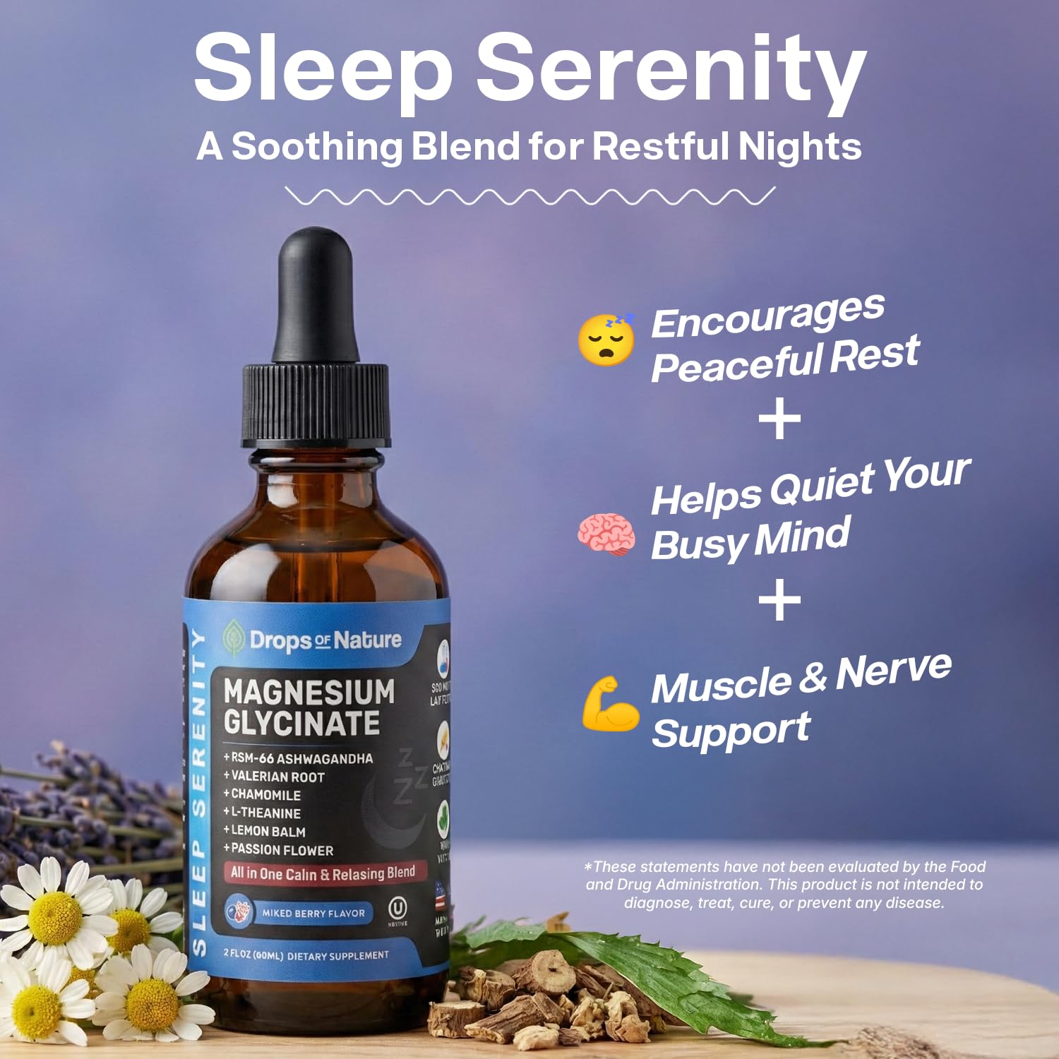 Magnesium Glycinate & Ashwagandha Liquid Drops with Valerian Root, Chamomile, Passion Flower, Lemon Balm & L-Theanine - Vegan Fast Absorption - Supplement for Wellness & Relaxation (Mixed Berry, 60mL) Drops Of Nature buy supplements canada