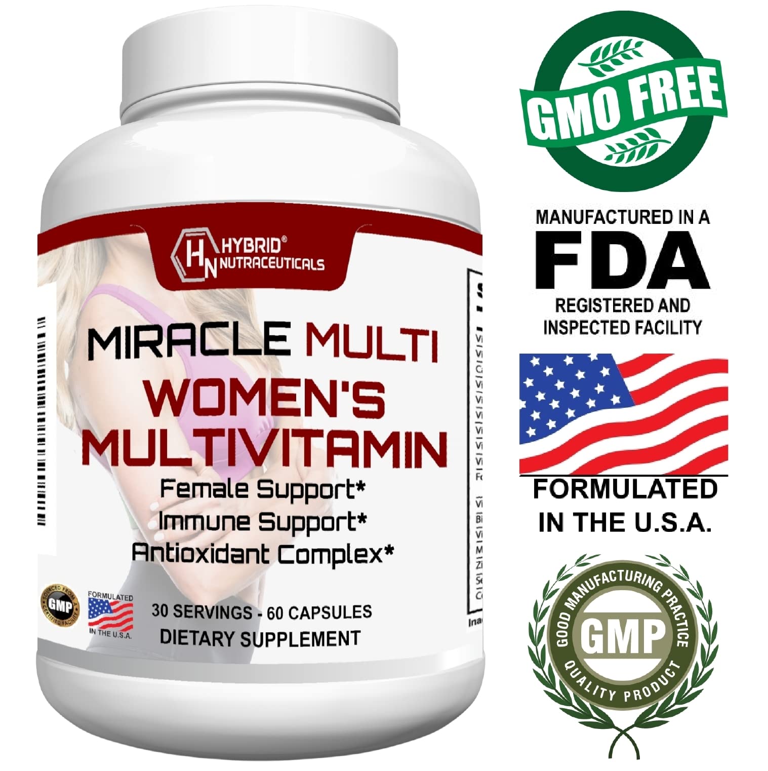 MiracleMulti Multivitamin for Women - Female Support Formula, Immune Support, Minerals, Biotin, Antioxidants & Superfoods Blend – 60 Capsules Hybrid Nutraceuticals buy supplements canada