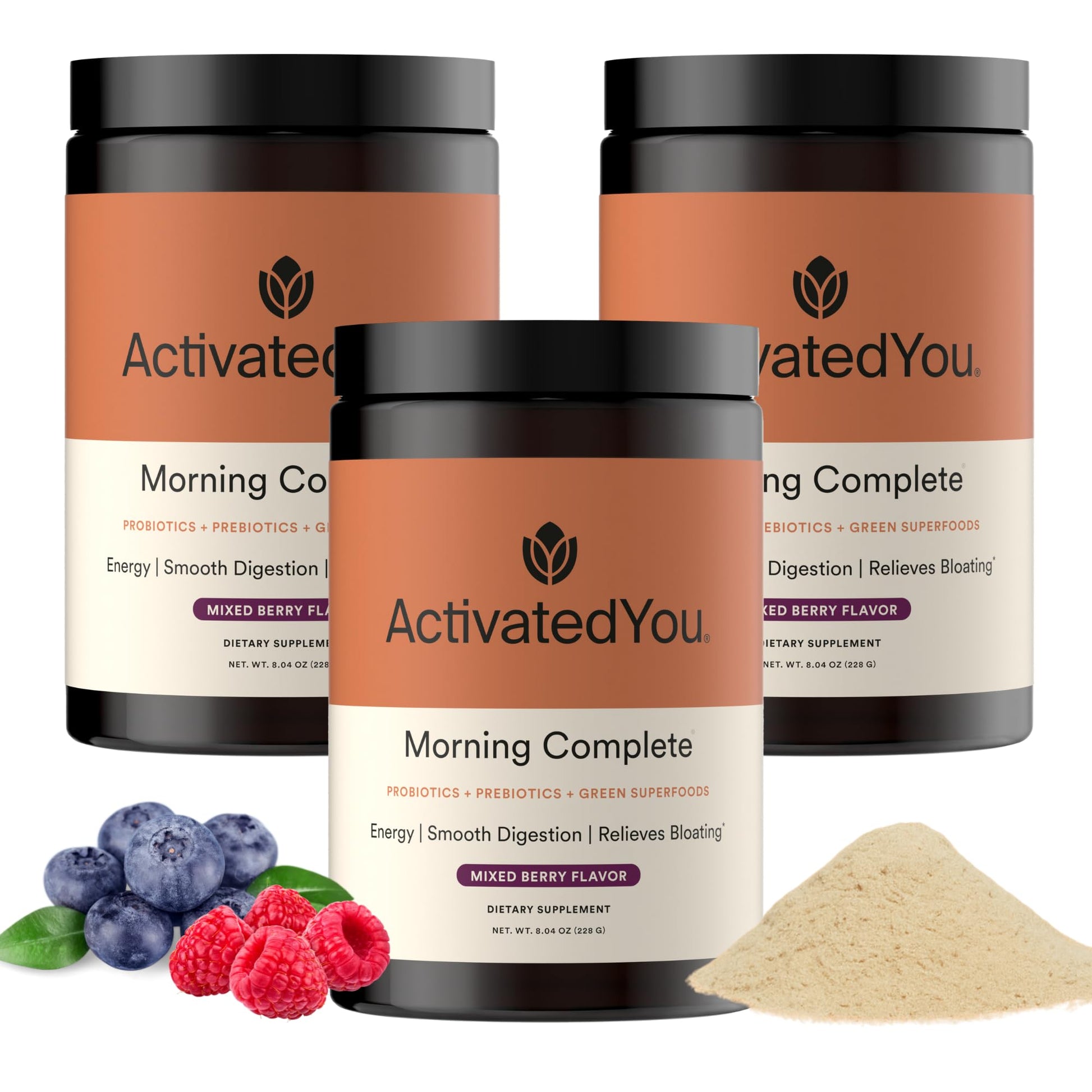 ACTIVATEDYOU Morning Complete Super Greens Powder Drink Mix - Gut Health Boost with Prebiotics, Probiotics, & Antioxidants - 10 Billion CFUs, Mixed Berry Flavor - Greens Superfood Powder - 3 Pack ACTIVATEDYOU buy supplements canada