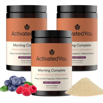 ACTIVATEDYOU Morning Complete Super Greens Powder Drink Mix - Gut Health Boost with Prebiotics, Probiotics, & Antioxidants - 10 Billion CFUs, Mixed Berry Flavor - Greens Superfood Powder - 3 Pack ACTIVATEDYOU buy supplements canada