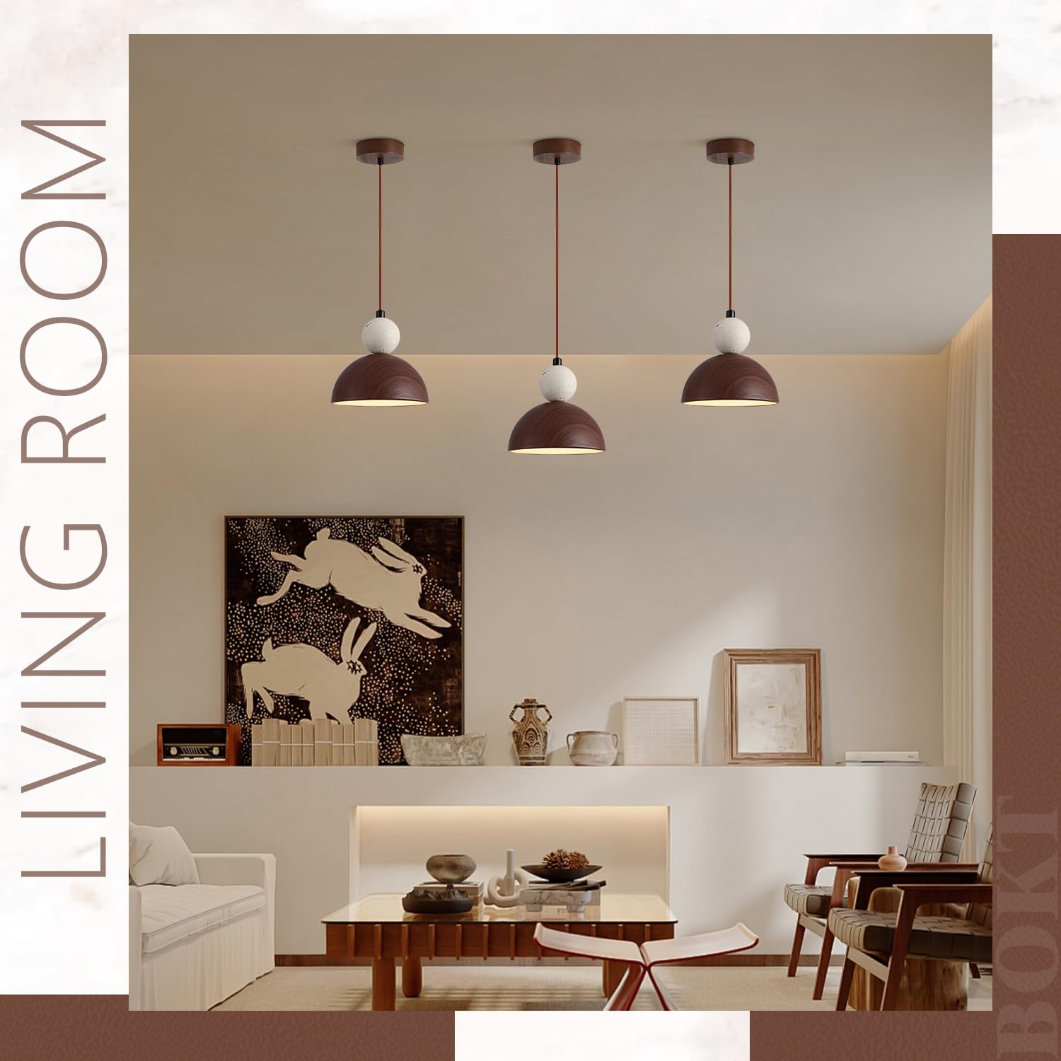 BOKT Wabi Sabi Pendant Light Nordic LED Ceiling Hanging Light Modern Natural Stone Pendant Light Adjustable Dimmable Walnut Mini Chandelier for Dining Room Living Room BOKT buy supplements canada