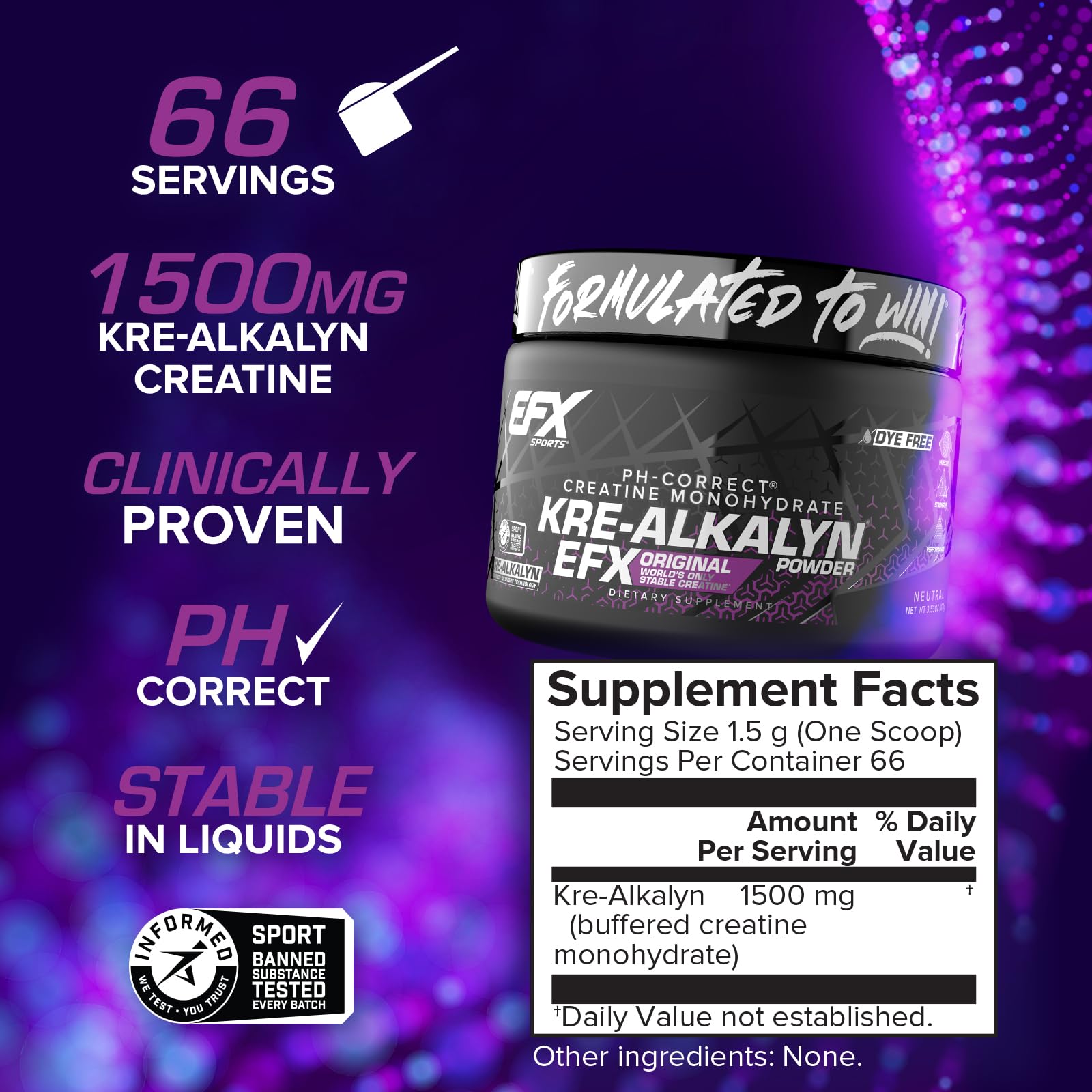 EFX Sports Kre-Alkalyn EFX Powder | pH Correct Creatine Monohydrate Powder Supplement | Strength, Muscle Growth & Performance | 66 Servings (Unflavored) EFX Sports buy supplements canada