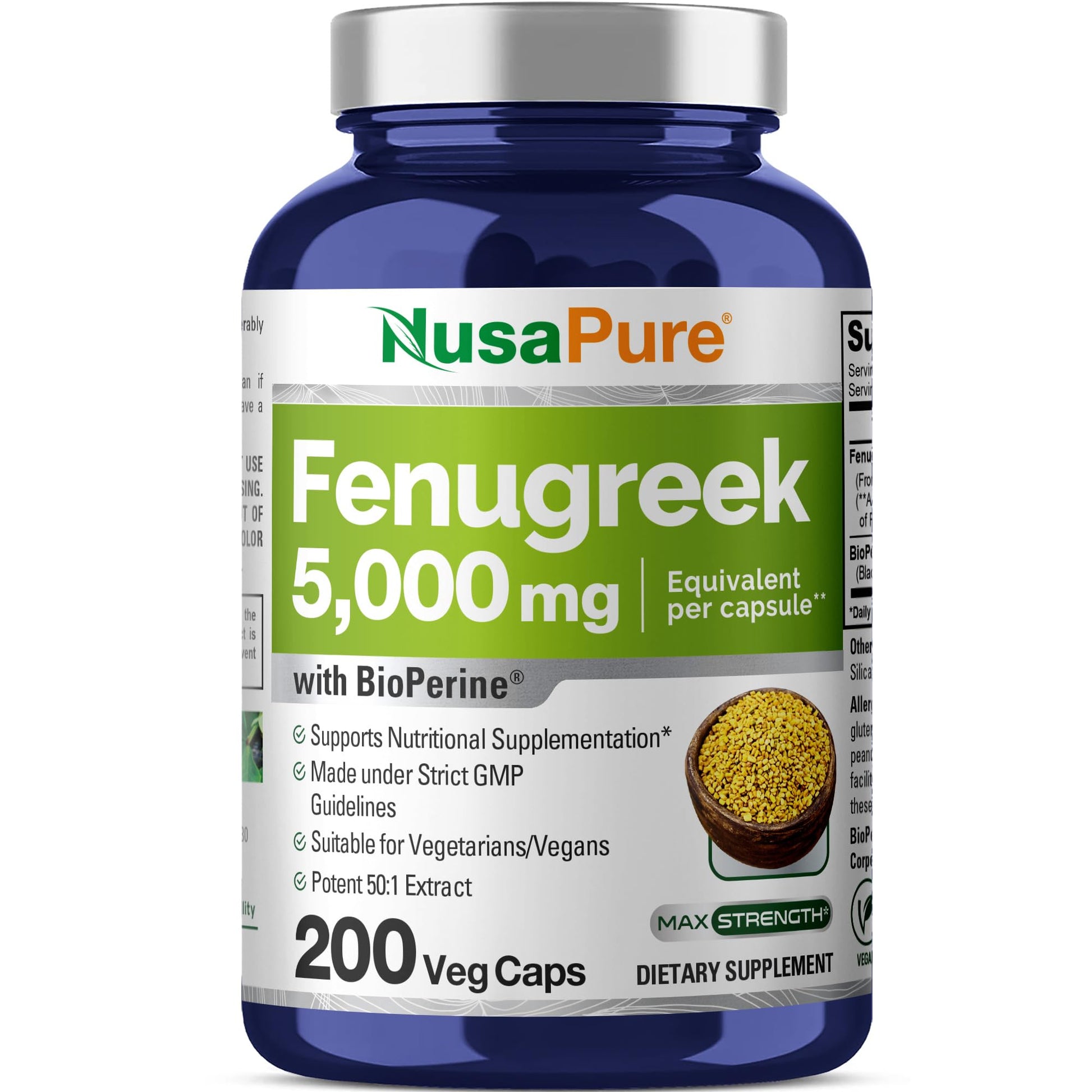 NusaPure Fenugreek Capsules, 50:1 Extract, 100 mg Equivalent to 5,000mg, 200 Veggie Caps, Non-GMO, Vegan NusaPure buy supplements canada