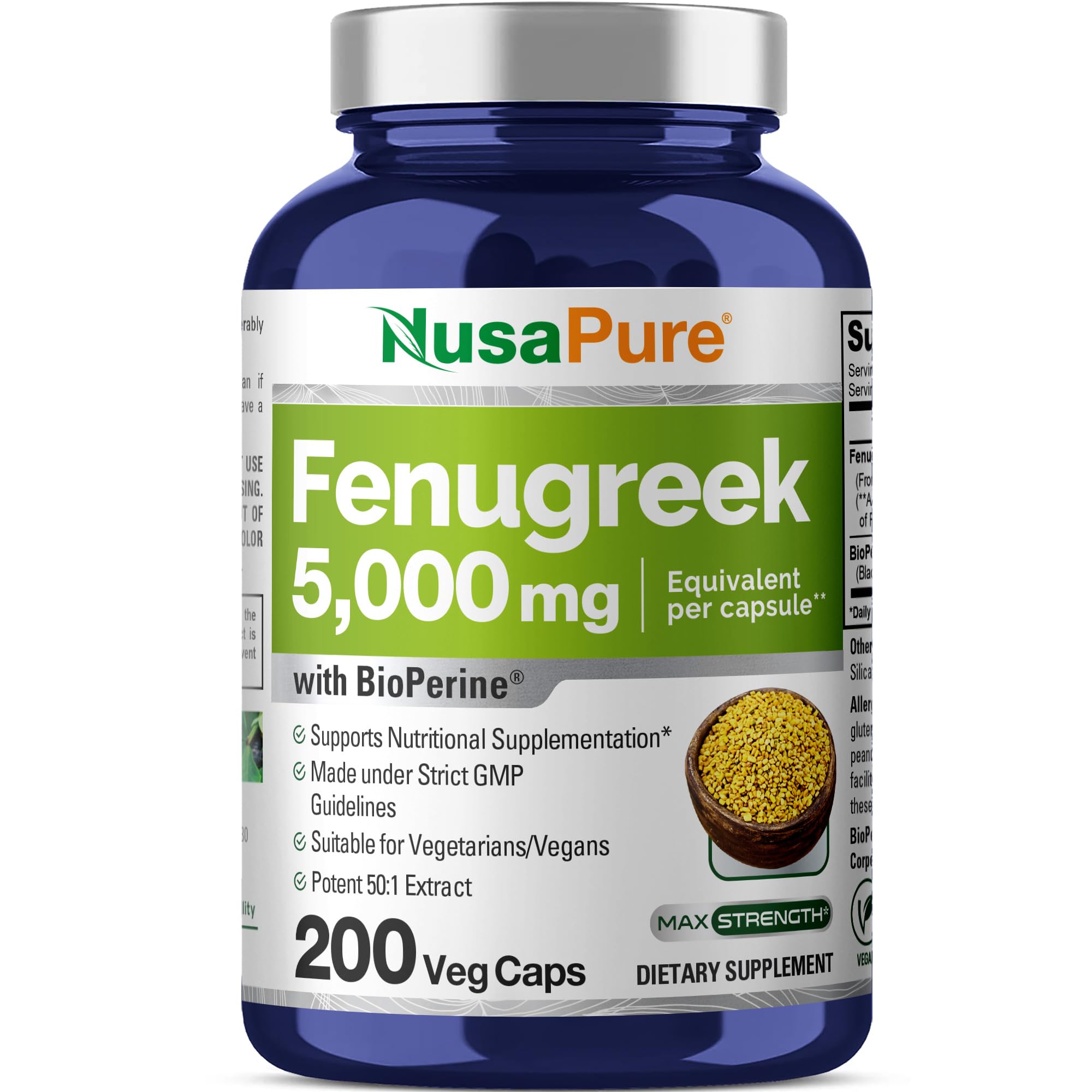 NusaPure Fenugreek Capsules, 50:1 Extract, 100 mg Equivalent to 5,000mg, 200 Veggie Caps, Non-GMO, Vegan NusaPure buy supplements canada