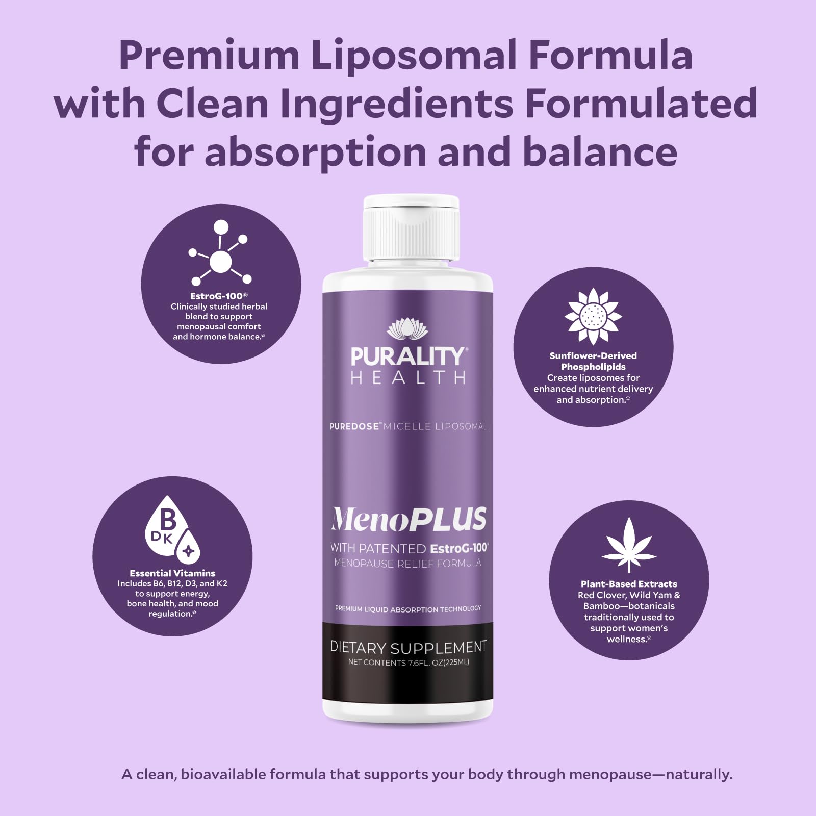 PURALITY HEALTH MenoPLUS Liposomal Menopause Supplement for Women | EstroG-100®, Vitamins D3, B6, B12 & K2 | Iodine | Hormonal Balance & Mood Support PURALITY HEALTH buy supplements canada