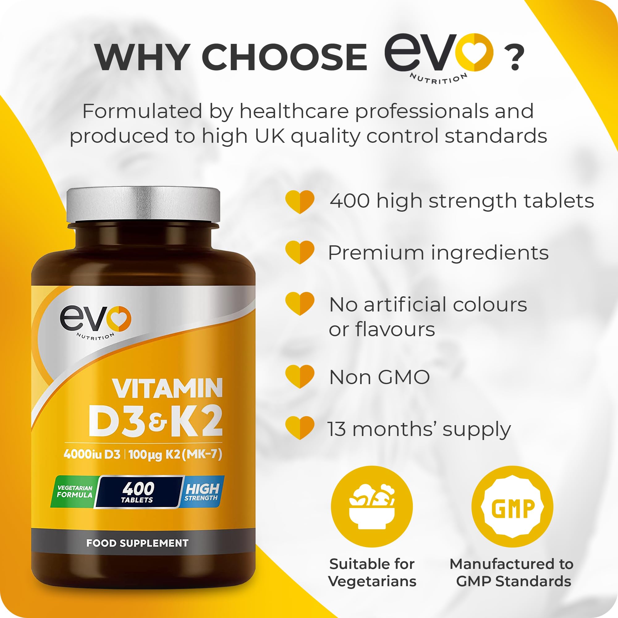 Vitamin D3 4000iu & Vitamin K2 100ug MK7 | 400 Vegetarian Tablets - 1 Year Supply EVO NUTRITION buy supplements canada