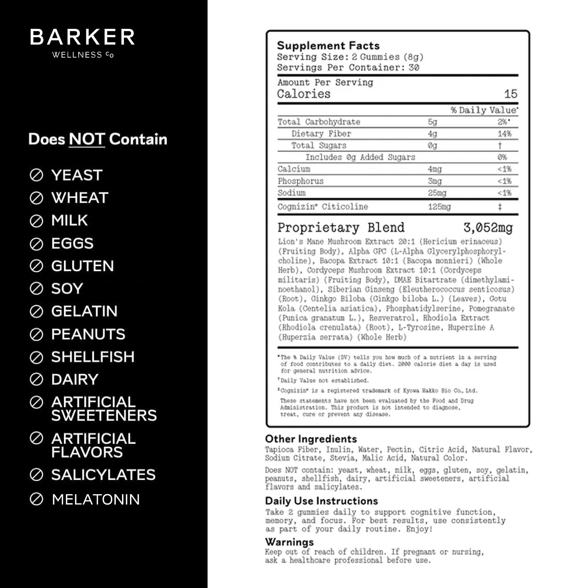 Barker Wellness Mushroom Adaptogen Gummies for Memory & Focus, Brain Health Supplement with Lion's Mane, Cordyceps, Cognizin, Vegan, Sugar-Free Passion Fruit Watermelon Flavor- 60 Count Barker Wellness Co buy supplements canada