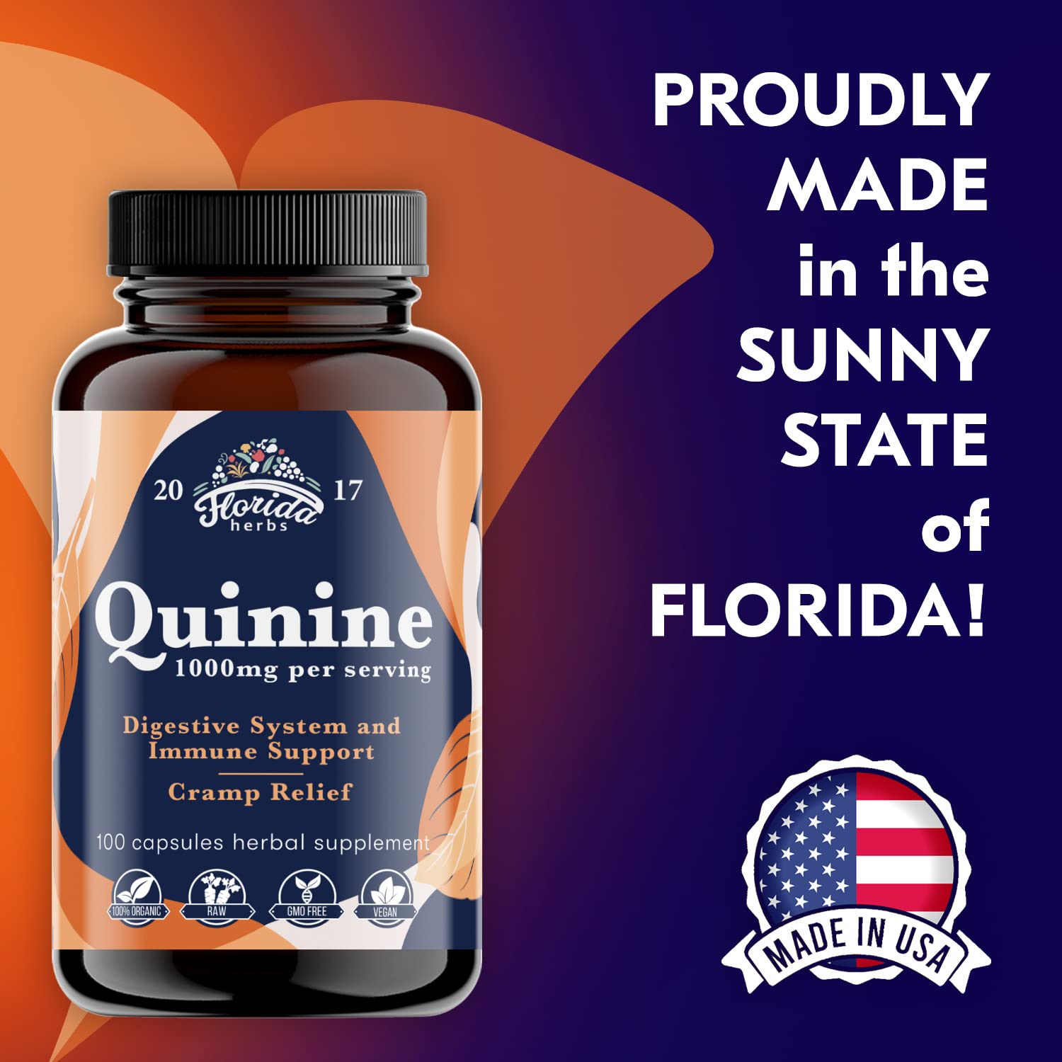 FLORIDA HERBS Quinine for Leg Cramps 1000 mg - 110 Capsules - Cinchona Bark Extract Supplement - Quinine Capsules - Vegan, Non - GMO FLORIDA HERBS buy supplements canada