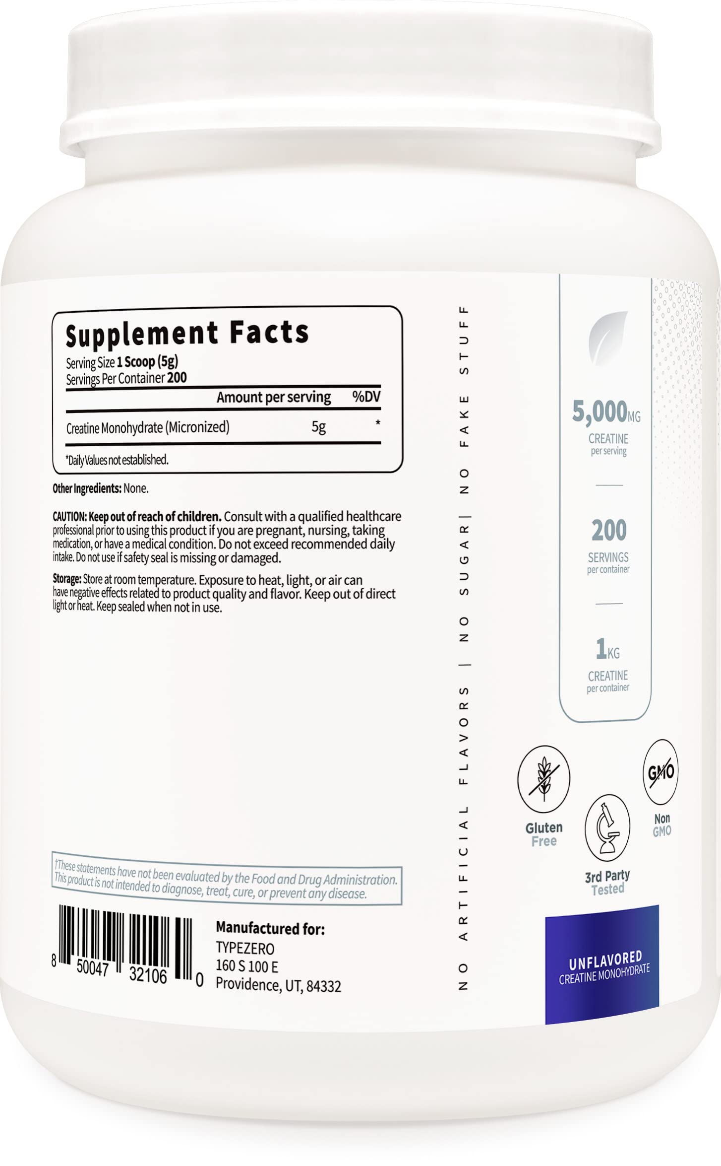 Type Zero Creatine Monohydrate (Unflavored) 1 KG, 5000mg (5g) Per Serving, Micronized, Zero Sugar, Keto Friendly & Gluten Free, 200 Servings Type Zero buy supplements canada