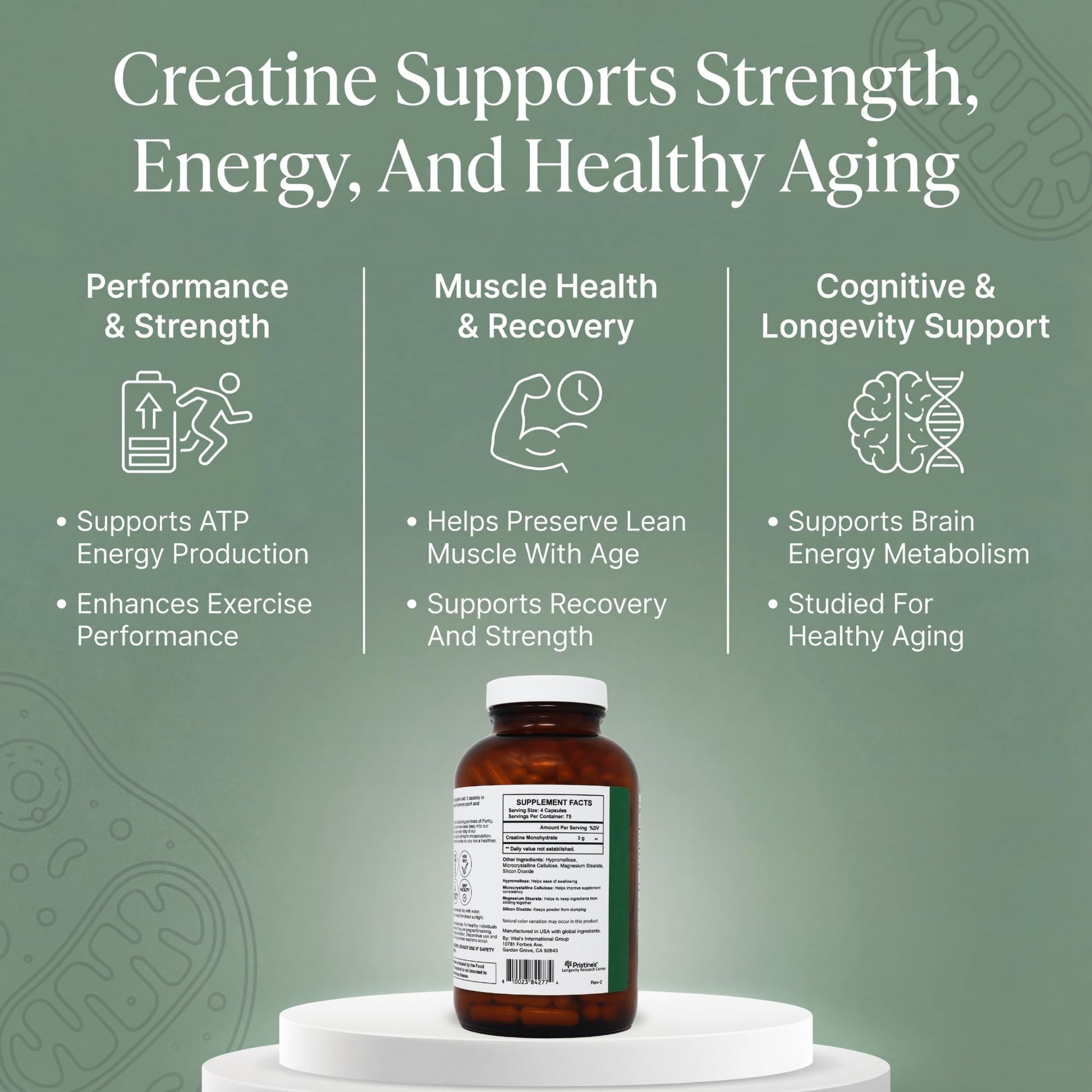 PRISTINE'S Creatine Monohydrate Capsules for Women & Men - NSF Certified 75 Day Supply 3G Muscle Growth Support Supplement - Cognitive & Athletic Performance Support - Enhanced Recovery PRISTINE'S buy supplements canada
