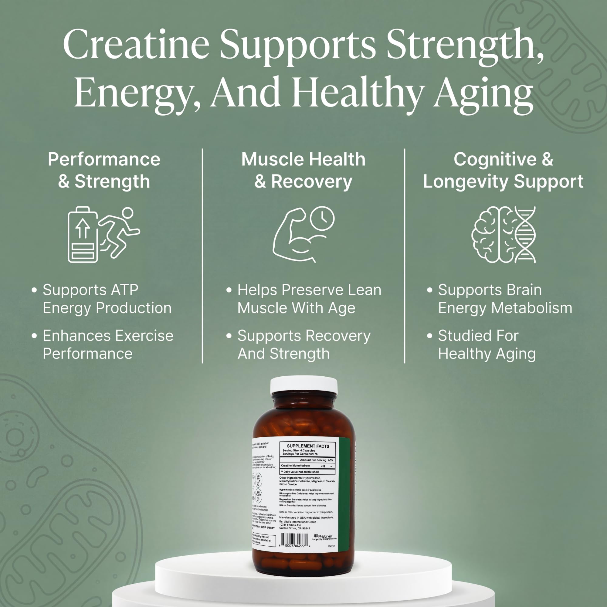 PRISTINE'S Creatine Monohydrate Capsules for Women & Men - NSF Certified 75 Day Supply 3G Muscle Growth Support Supplement - Cognitive & Athletic Performance Support - Enhanced Recovery PRISTINE'S buy supplements canada
