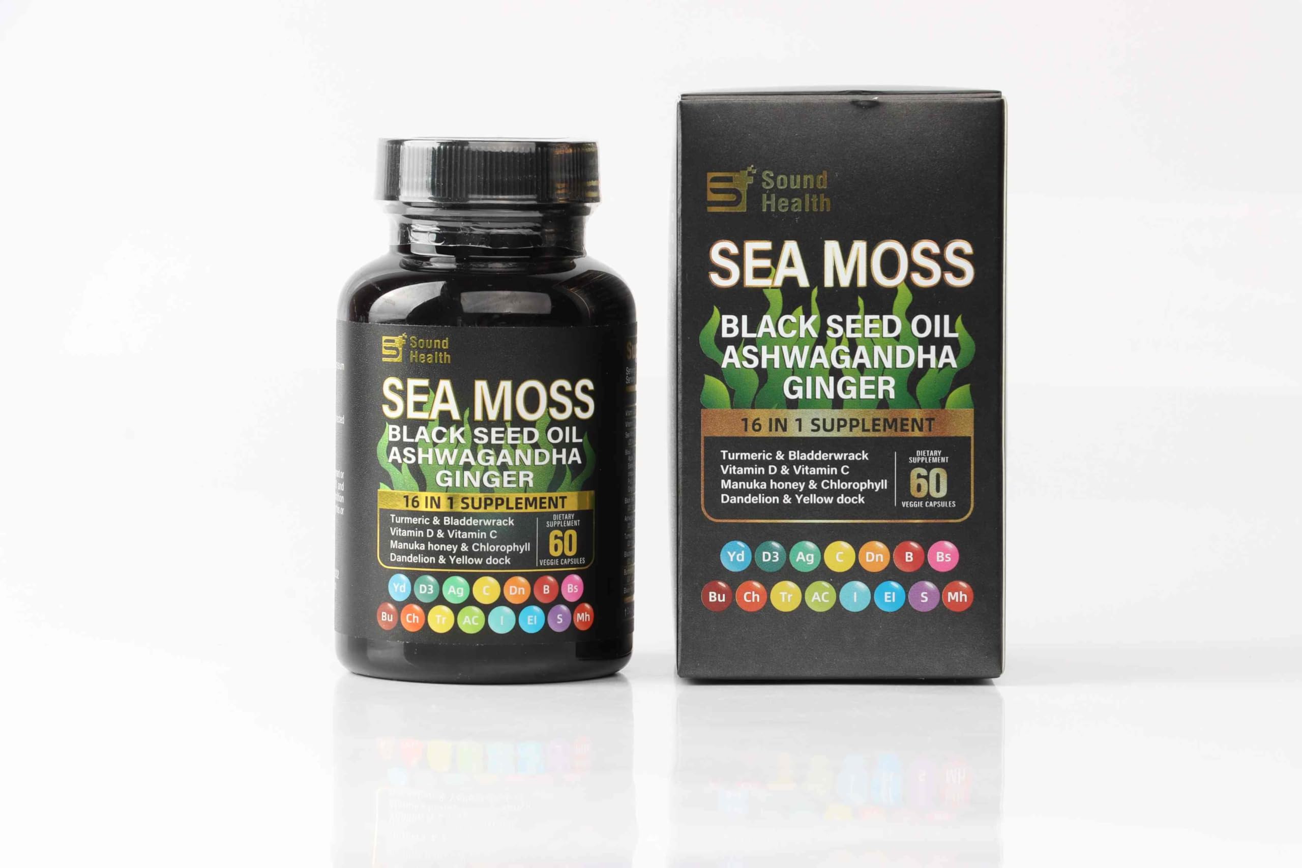 Sea Moss Capsules with Ashwagandha, Turmeric, Bladderwrack, Vitamins C & D for Natural Energy, Sleep Support & Hair Growth, 1200mg Herbal Blend, for Man & Women, Third-Party Tested，16-in-1 Supplement SoundHealth buy supplements canada