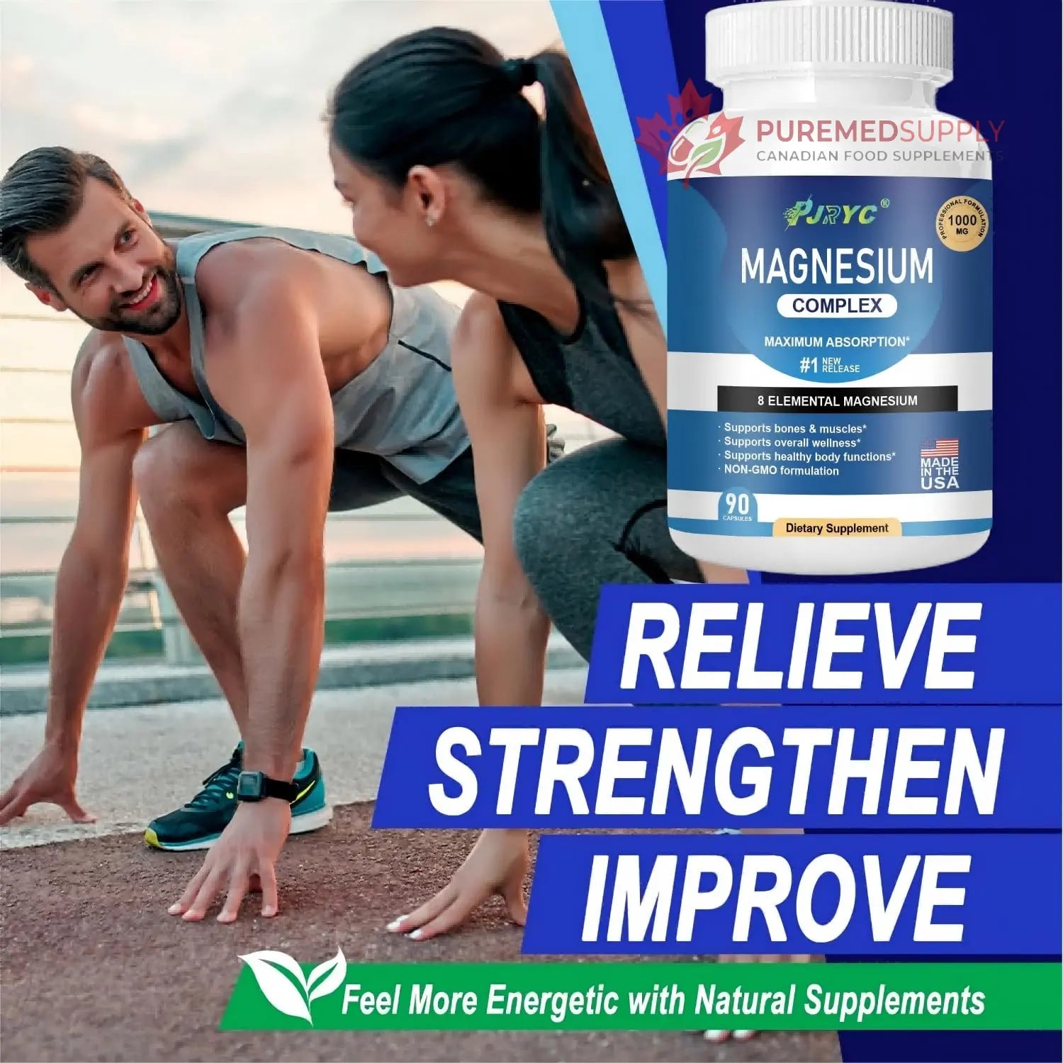 Magnesium Complex Supplement - 1000mg with 8 Magnesium Forms: Glycinate, Citrate, Malate, Taurate & Orotate - Supports Muscle Function, Bone Strength & Relaxation - Vegan, Non-GMO - 180 Capsules PJRYC buy supplements canada