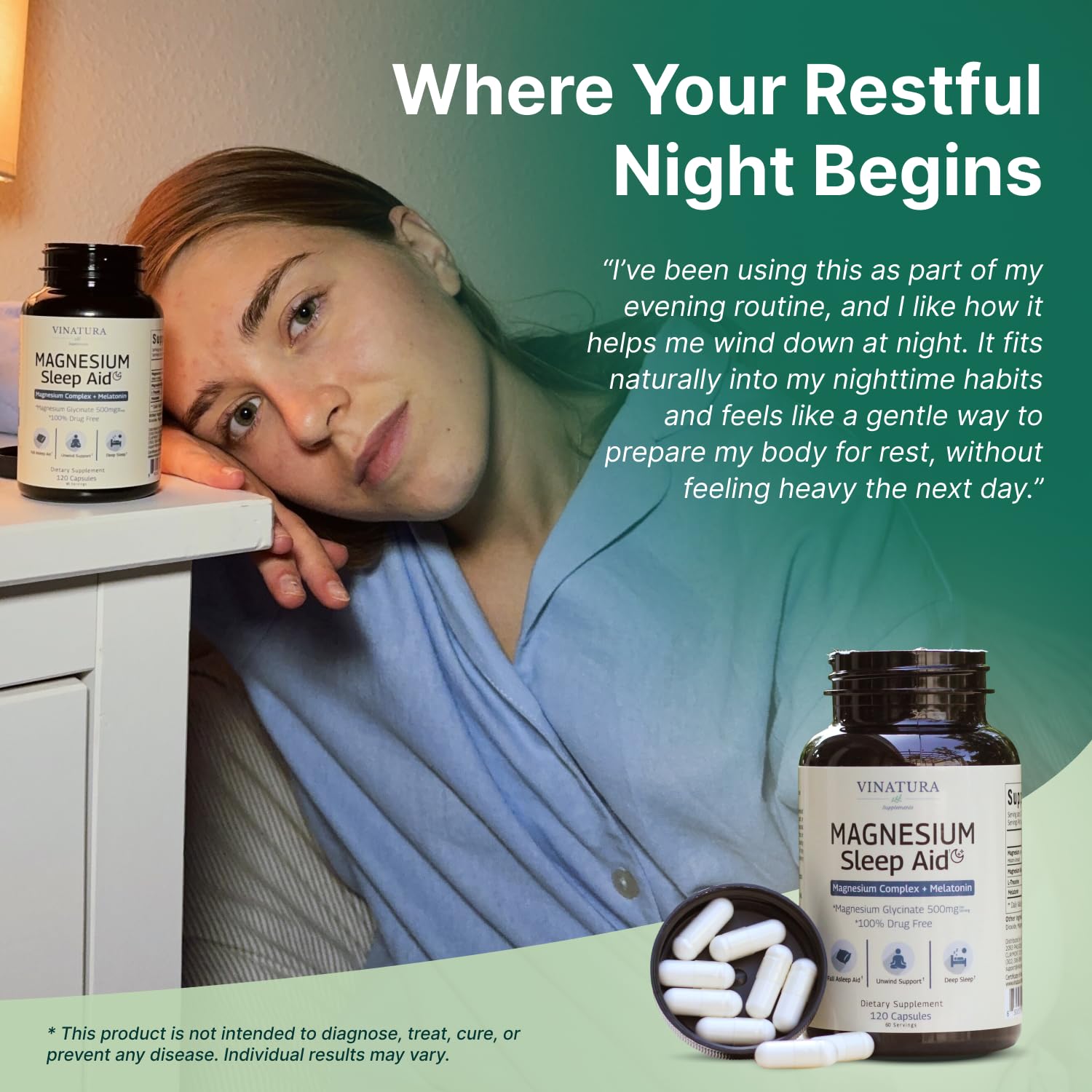 Magnesium Sleep Aid - Magnesium Glycinate Complex for Sleep with Melatonin Supplement - Glycinate 500mg, L-Theanine - 120 Capsules VINATURA buy supplements canada