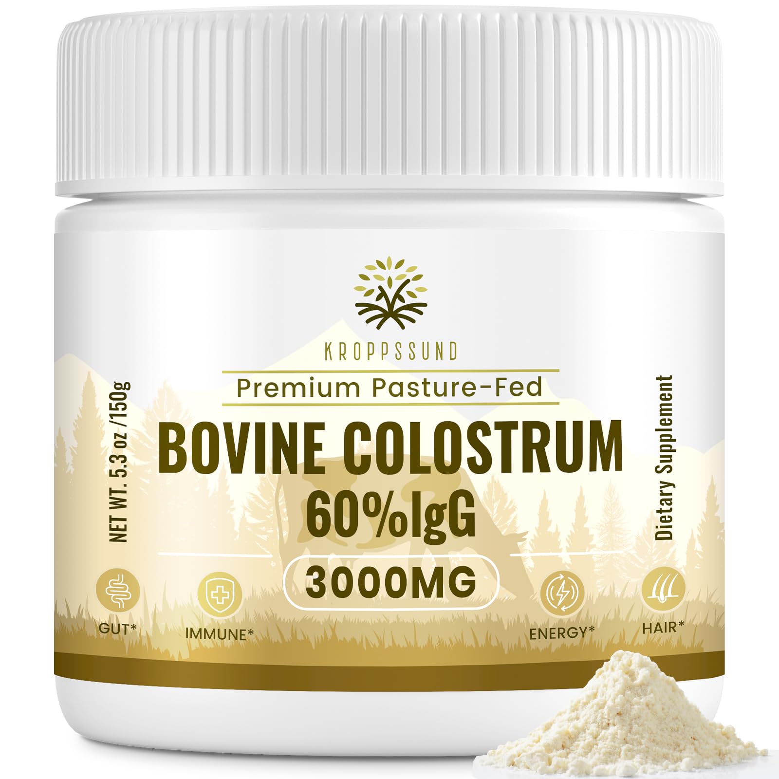 Kroppssund Bovine Colostrum Powder Supplement 3000 mg - Extra High 60% IgG Bovine Colostrum - Gut, Bone, Exercise, Immune - 50 Servings (1 Bottle) Kroppssund buy supplements canada