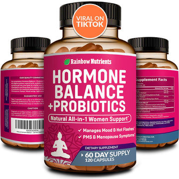 Hormone Balance + Probiotics for Women- Natural Menopause Relief, Weight Management, Bloating, Hot Flashes, PMS | Organic Maca, Chasteberry, Dong Quai & Black Cohosh | Non GMO |120 V Capsules Rainbow Nutrients, LLC buy supplements canada