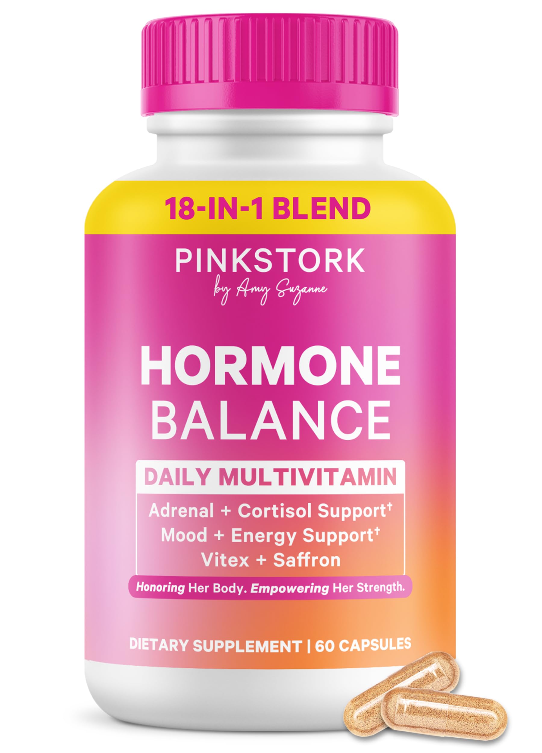 Pink Stork Hormone Balance Multivitamin for Women | 18-in-1 Vitex, Saffron, Ashwagandha, Magnesium | Mood, Energy, Cortisol, Adrenal Support | PMS, Perimenopause Support | 60 Vegan Capsules Pink Stork buy supplements canada